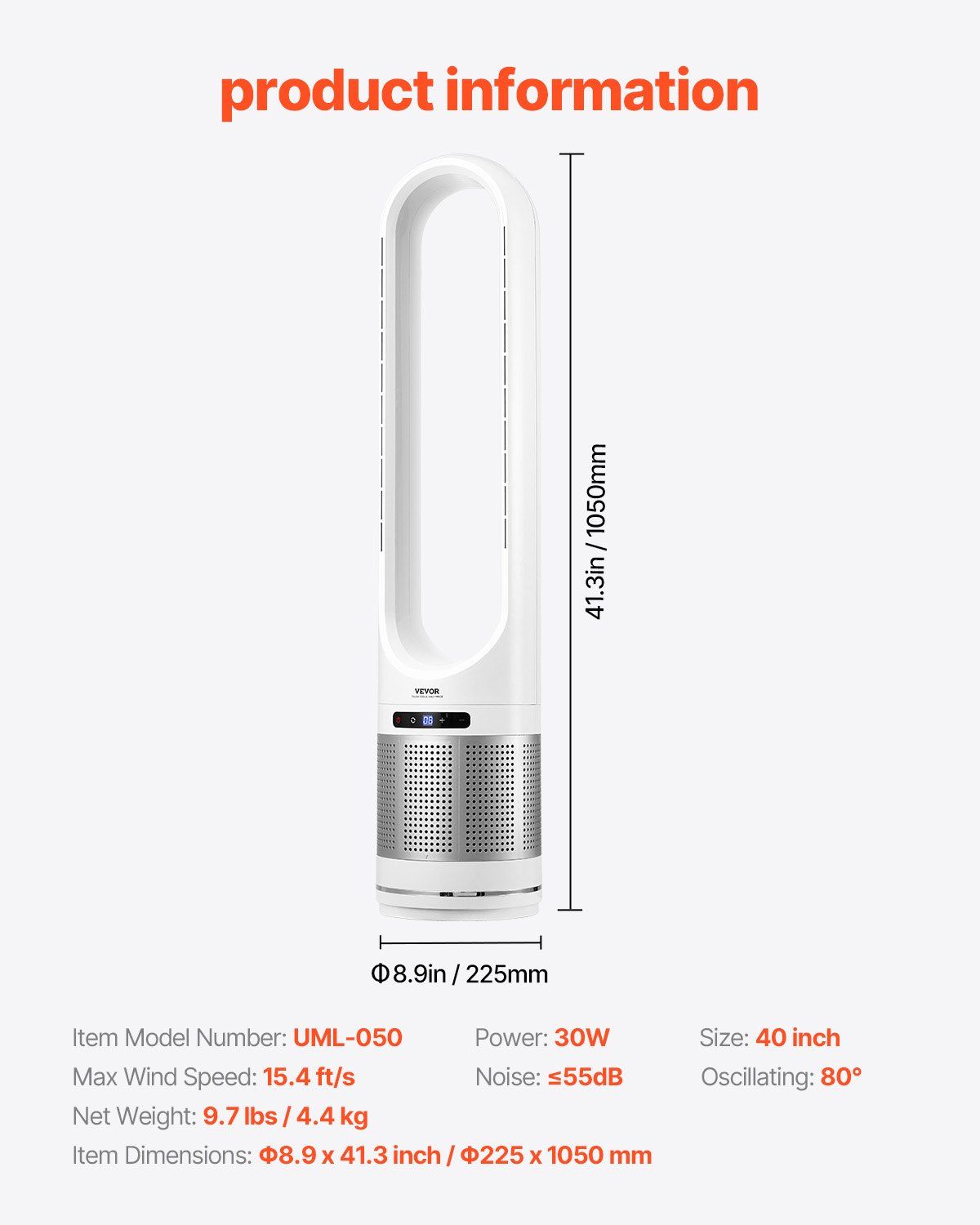 40" Oscillating Tower Fan 8H Timer 15.4ft/s High Velocity with Remote Control - Discount Msrp