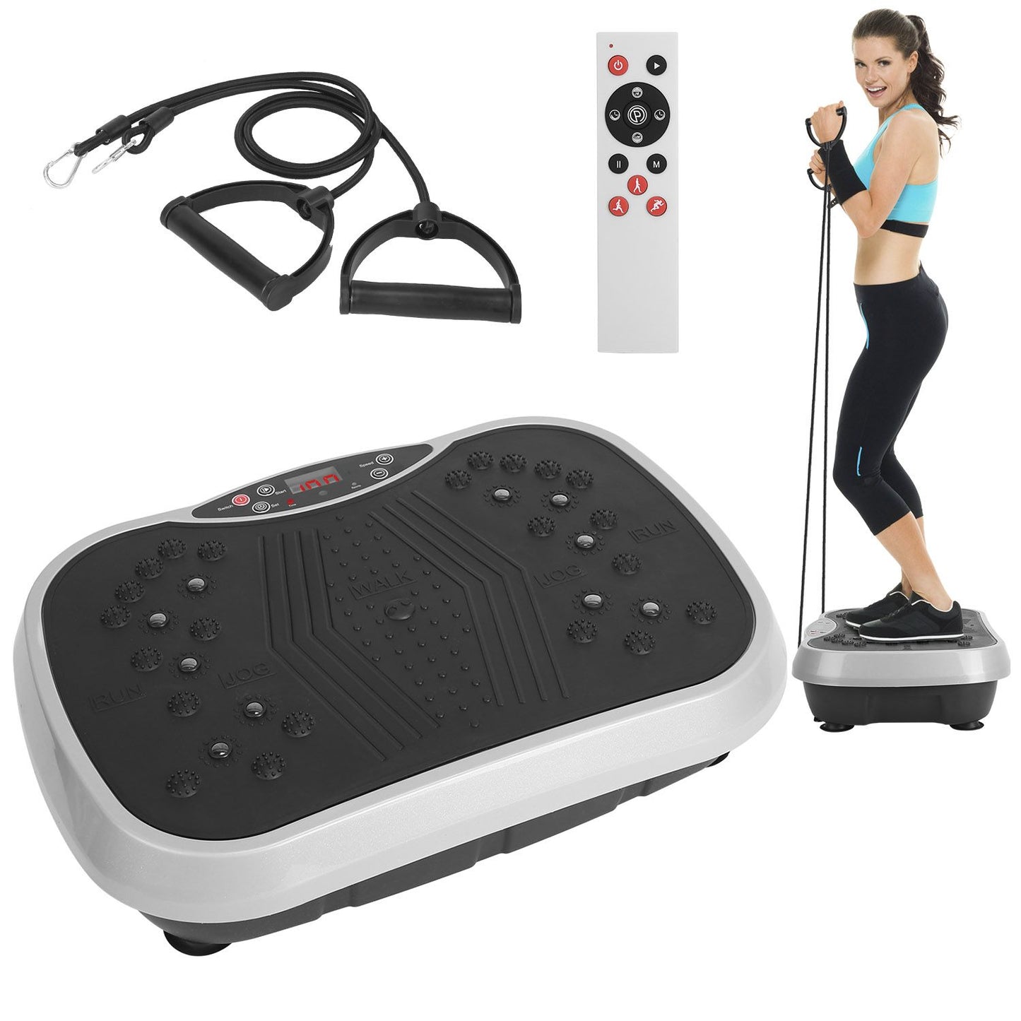 Vibration Exercise Machine With Resistant Bands Remote Control Whole Body Vibration Platform Workout Equipment Home Fitness Training Equipment For Weight Loss Fat Burner - Discount Msrp