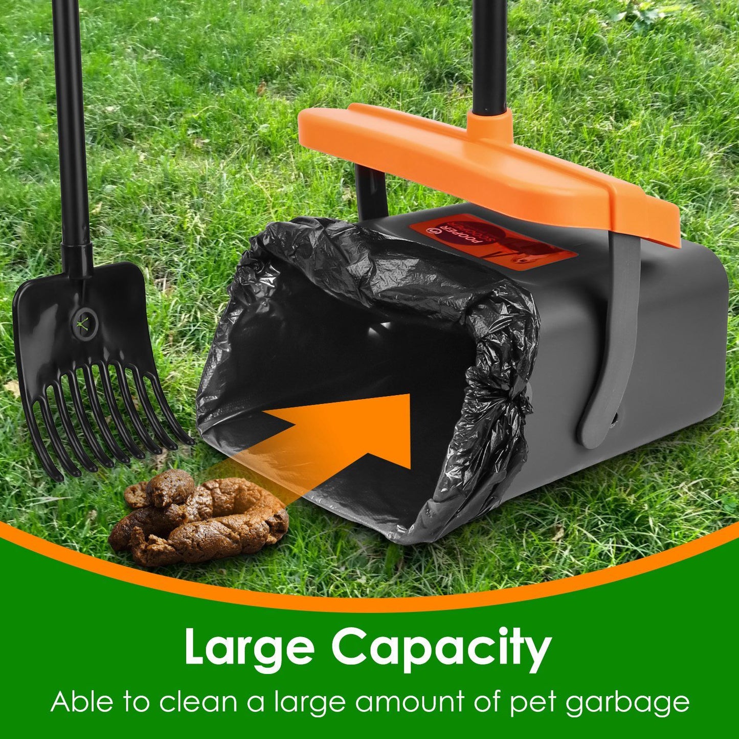 Pooper Scooper Kit Dog Poop Rake & Swiveling Bin Poop Heavy Duty Pick Up Tool with Extra Long Handle 35 Waste Bags Dispenser - Discount Msrp