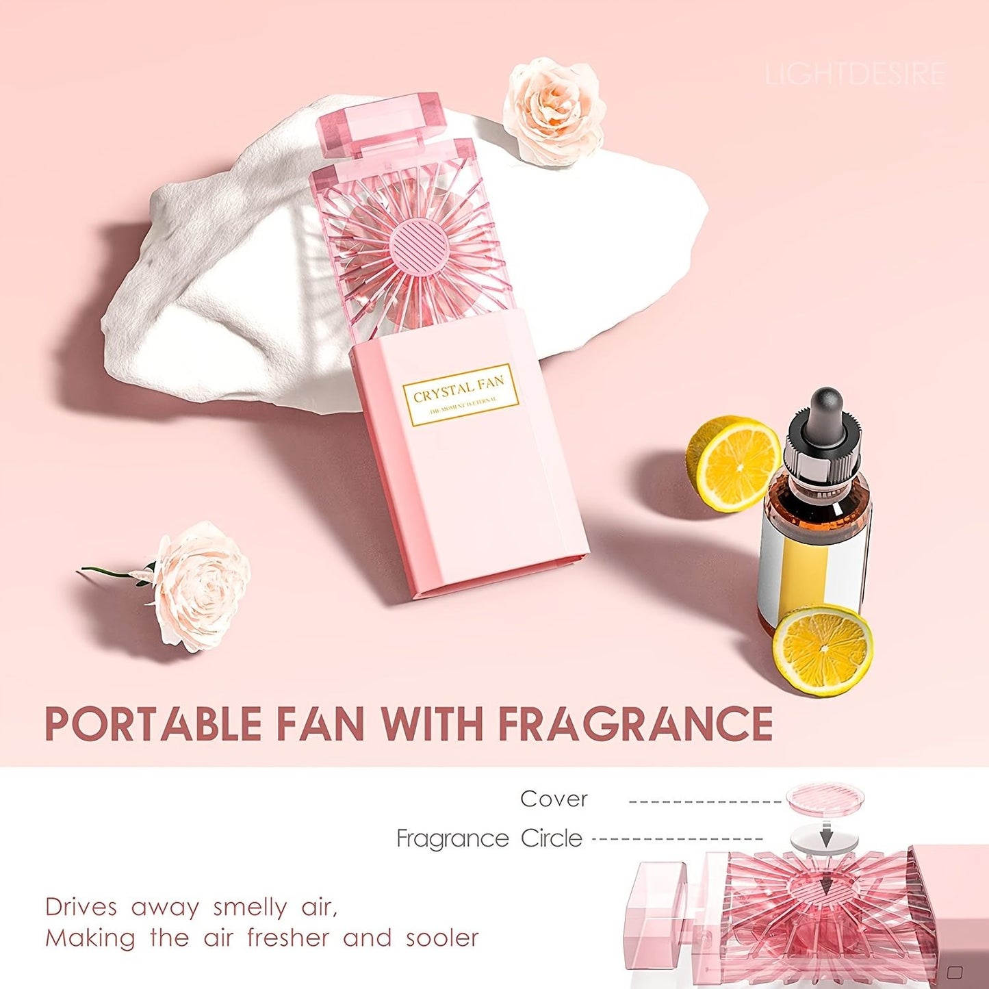 1pc Handheld Fan With Fragrance Discs; Mini Rechargeable 3 Speeds Mode Cooling Portable Fan For Desk Travel Office School Home; desk fan - Discount Msrp