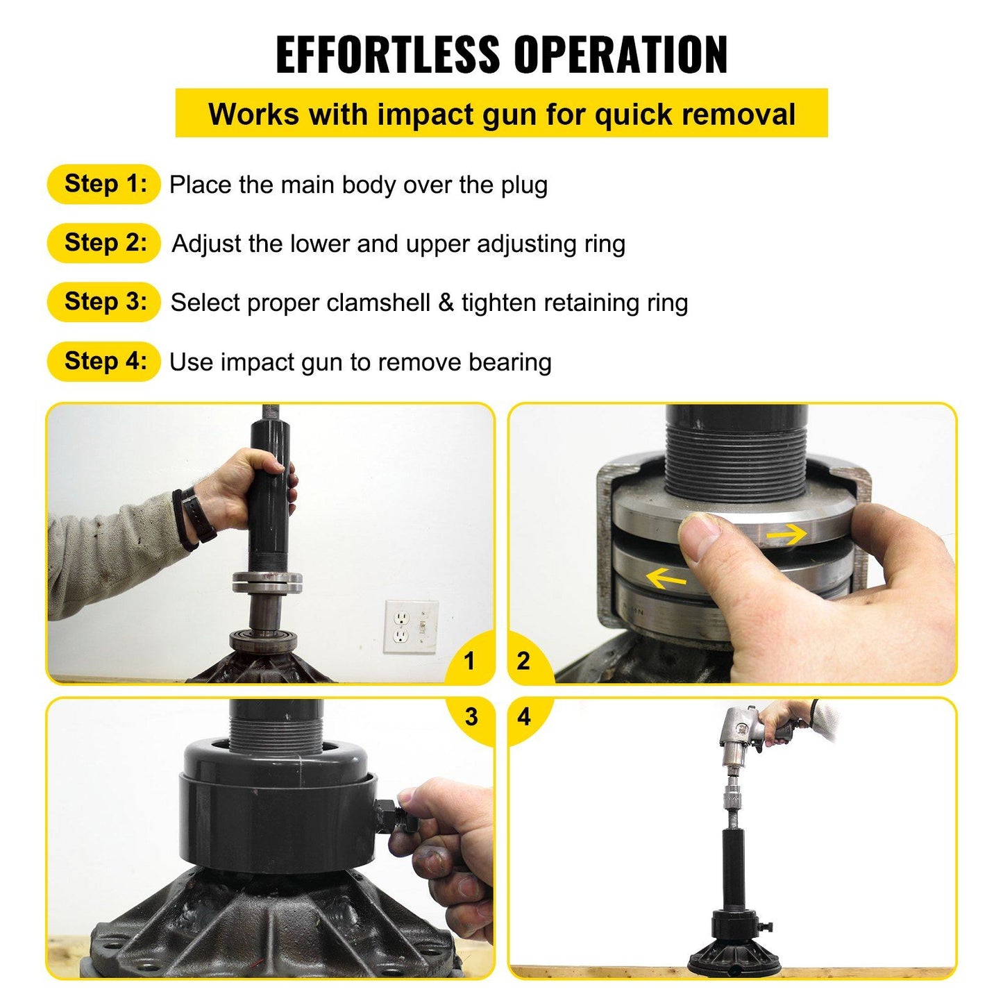 VEVOR Carrier & Pinion Bearing Puller, Compatible with Dana 30,40,50,60,70, 80, Ford 10.25" Bearings, Pinion Puller Tool with 3 Clamshells, 45# Steel Clamshell Bearing Puller for Auto Repair - Discount Msrp
