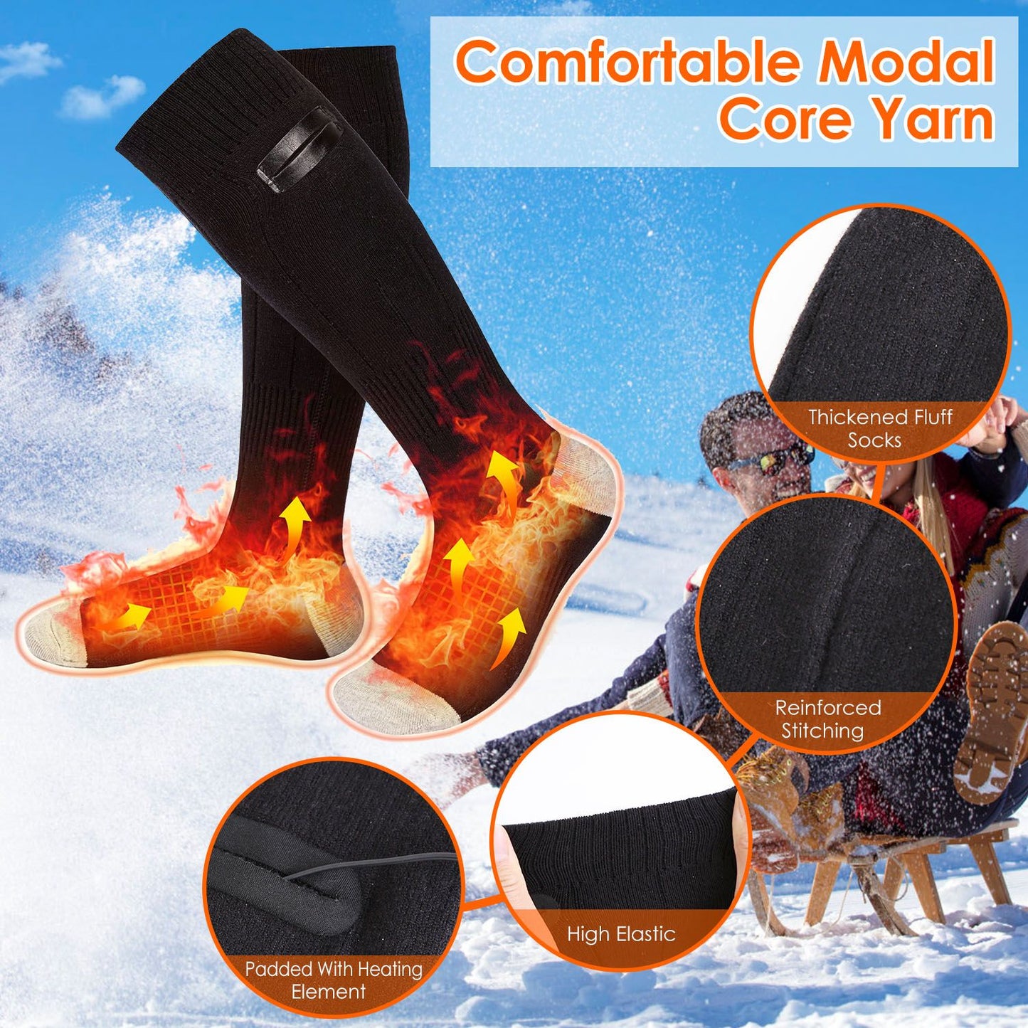 Electric Heated Socks for Men Women Battery Powered Heated Socks Rechargeable Feet Warmer with 4 Temperature Levels Indoor Outdoor Machine Washable - Discount Msrp
