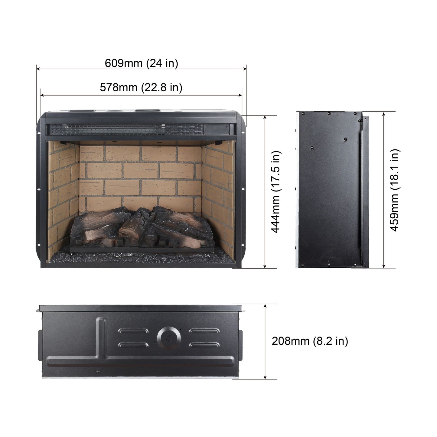 23 inch infrared quartz heater fireplace insert -woodlog version with brick - Discount Msrp