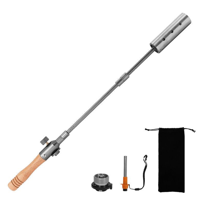 Outdoor camping extended flame-throwing gun stainless steel gun burning pig hair supplies camping straight handle handheld detachable igniter - Discount Msrp