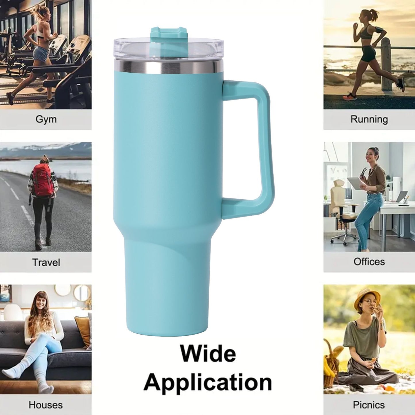 40oz large capacity tumbler, With Handle And Straw Lid, Insulated Reusable Stainless Steel Water Bottles Travel Mug Coffee Cup car cup water cup For Men Women Outdoor Camping Driving, gift - Discount Msrp