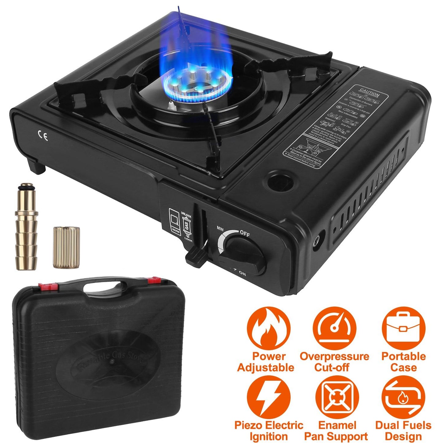 3300W Portable Camping Stove Butane Canister Dual Fuel Burner Piezo Electric Ignition Single Burner with Automatic Tank Ejection Overpressure Cut Off Carry Case for Camping Hiking Picnic Fishing - Discount Msrp