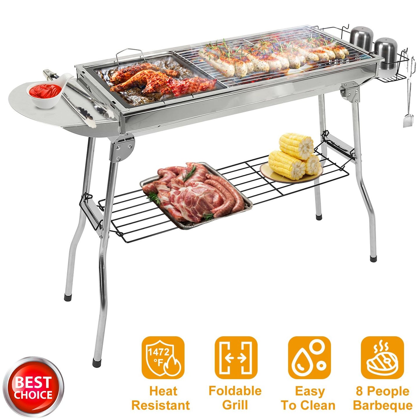 Foldable BBQ Grill Portable Charcoal Barbeque Grill Stainless Steel BBQ Grill For Picnic Camping Backyard Cooking - Discount Msrp