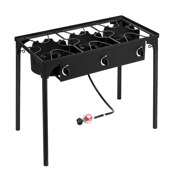 Outdoor Camp Stove High Pressure Propane Gas Cooker Portable Cast Iron Patio Cooking Burner (Three Burner 225000-BTU) - Discount Msrp
