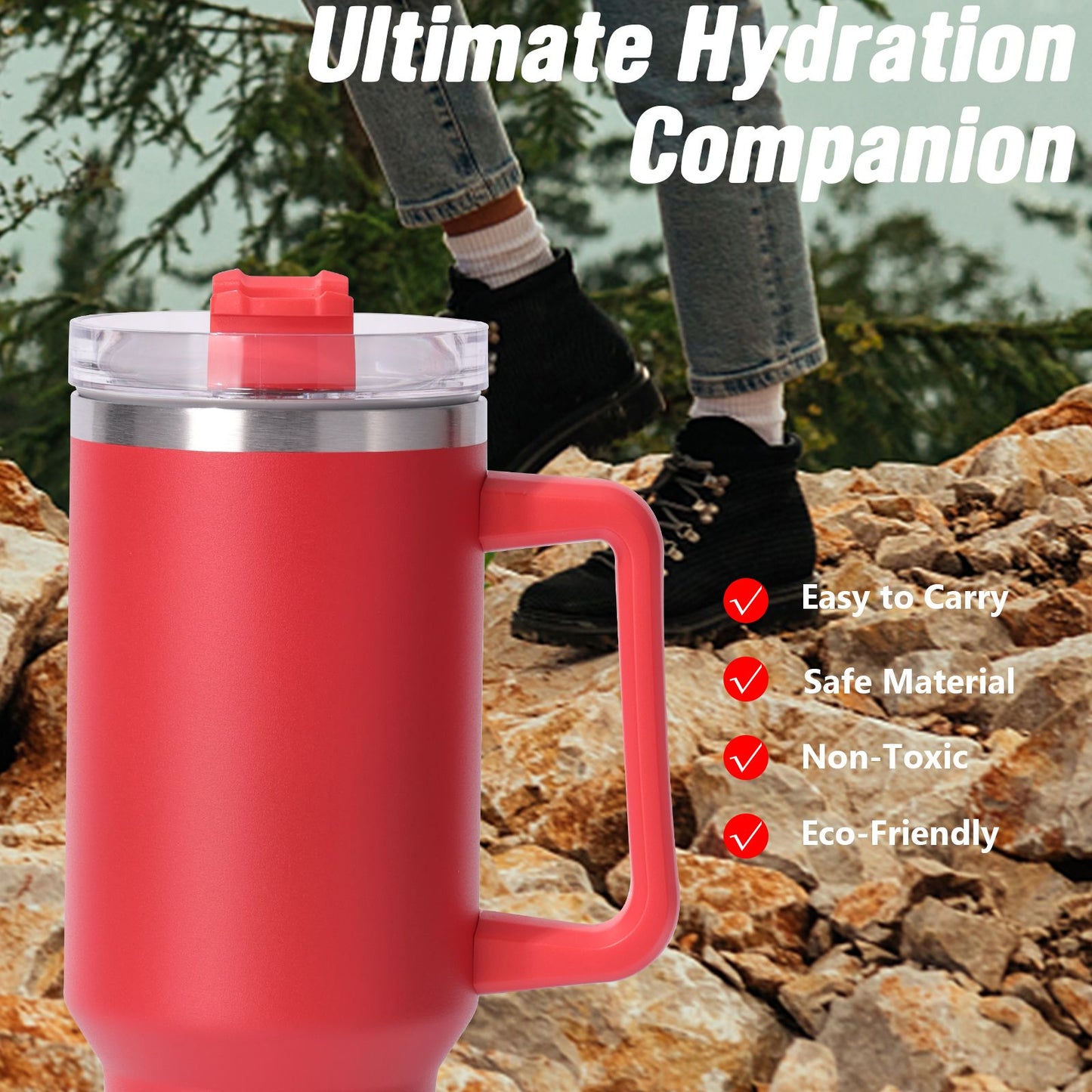 40oz large capacity tumbler, With Handle And Straw Lid, Insulated Reusable Stainless Steel Water Bottles Travel Mug Coffee Cup car cup water cup For Men Women Outdoor Camping Driving, gift - Discount Msrp