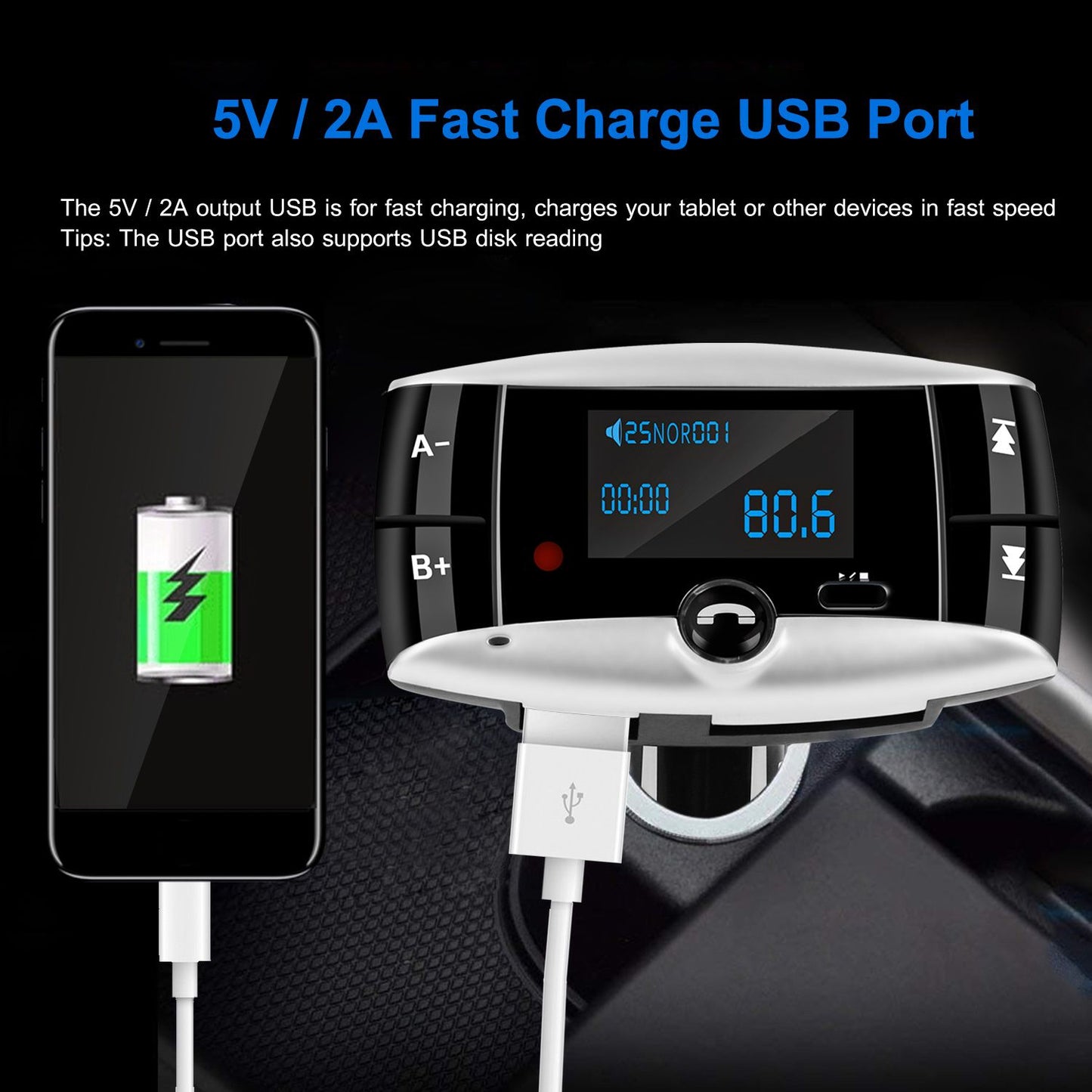 Car Wireless FM Transmitter USB Charger Hands-free Call MP3 Player SD Card Reading Aux-in LED Display - Discount Msrp