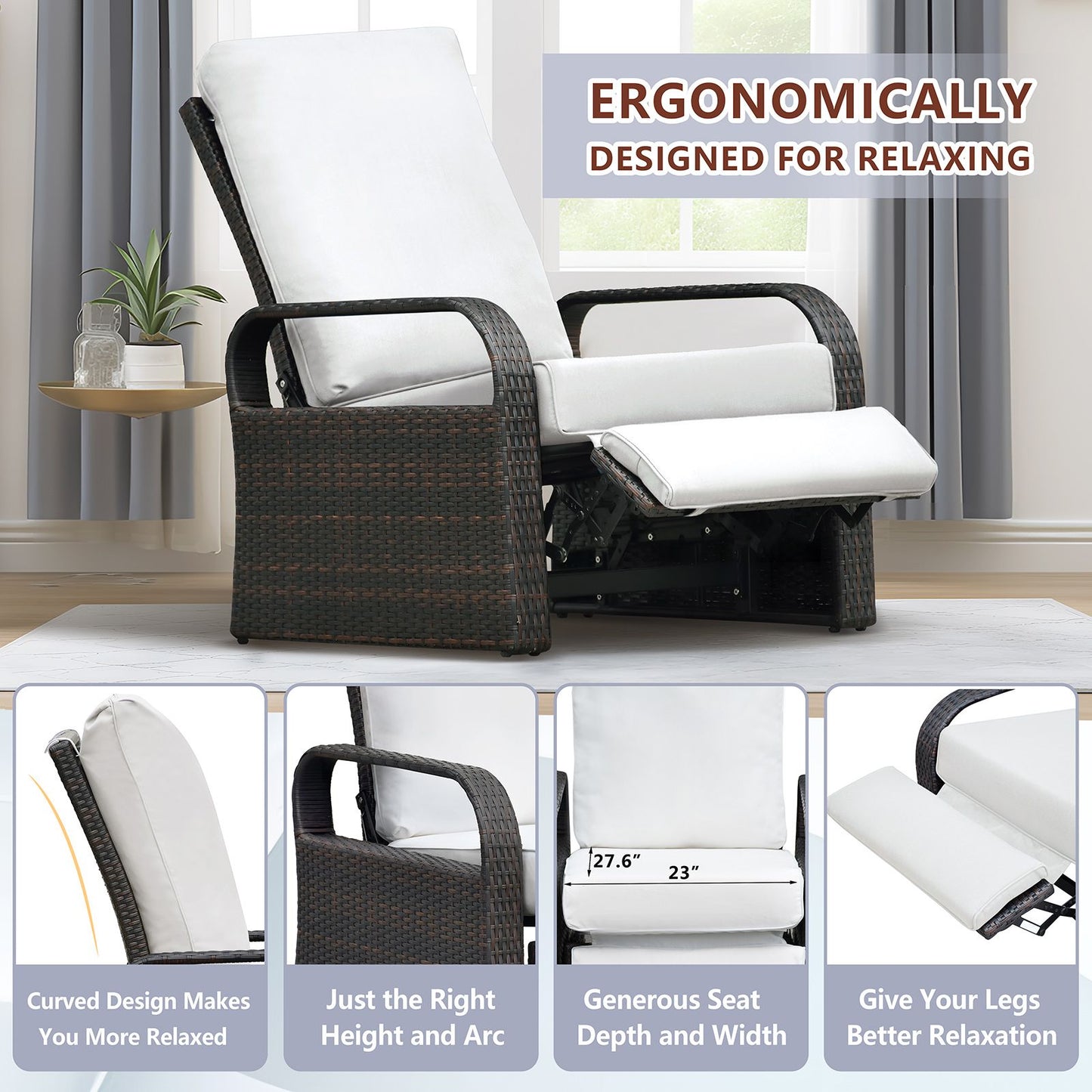 Outdoor Recliner Chair; Automatic Adjustable Wicker Lounge Recliner Chair with 5.12'' Thicken Cushion - Discount Msrp