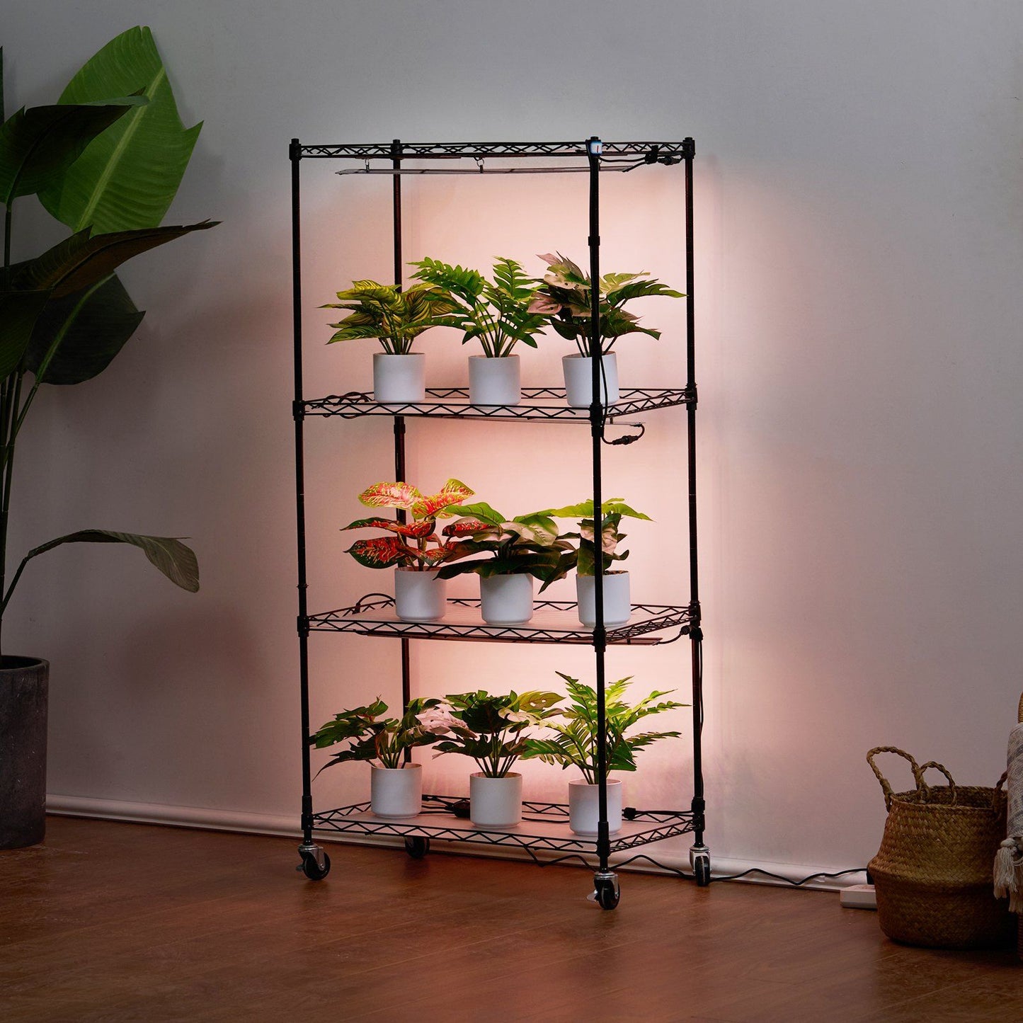 VEVOR Plant Stand with Grow Light, 4-Tier Plant Shelf with 45W Full Spectrum Grow Light, 3 Mode Plant Light with Timer and Wheel for Seed Starting, Metal Grow Light Shelf for Indoor Plants - Discount Msrp