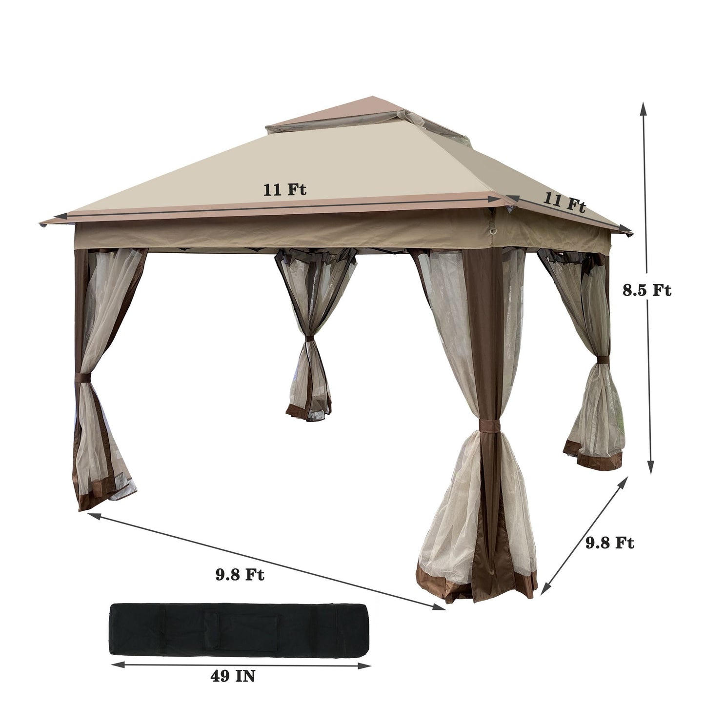Outdoor 11x 11Ft Pop Up Gazebo Canopy With Removable Zipper Netting,2-Tier Soft Top Event Tent,Suitable For Patio Backyard Garden Camping Area,Coffee - Discount Msrp