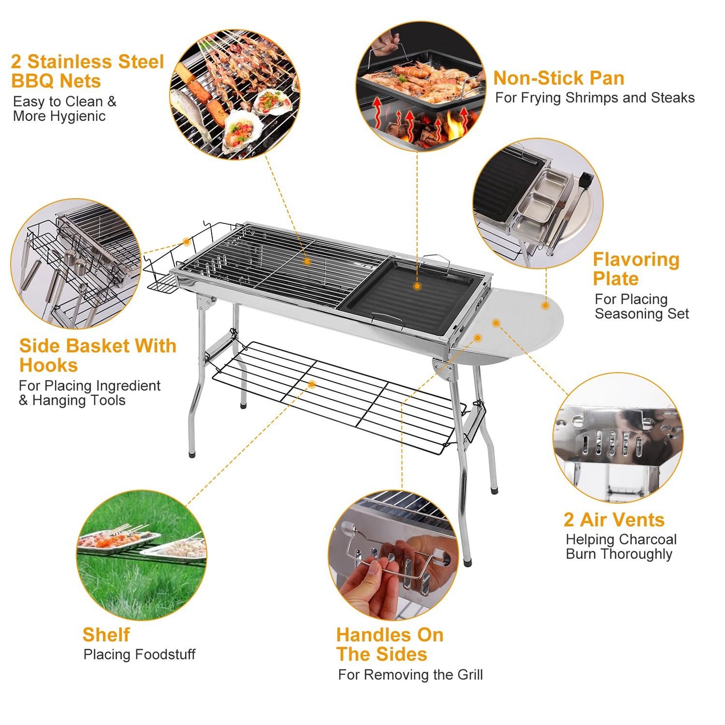 Foldable BBQ Grill Portable Charcoal Barbeque Grill Stainless Steel BBQ Grill For Picnic Camping Backyard Cooking - Discount Msrp