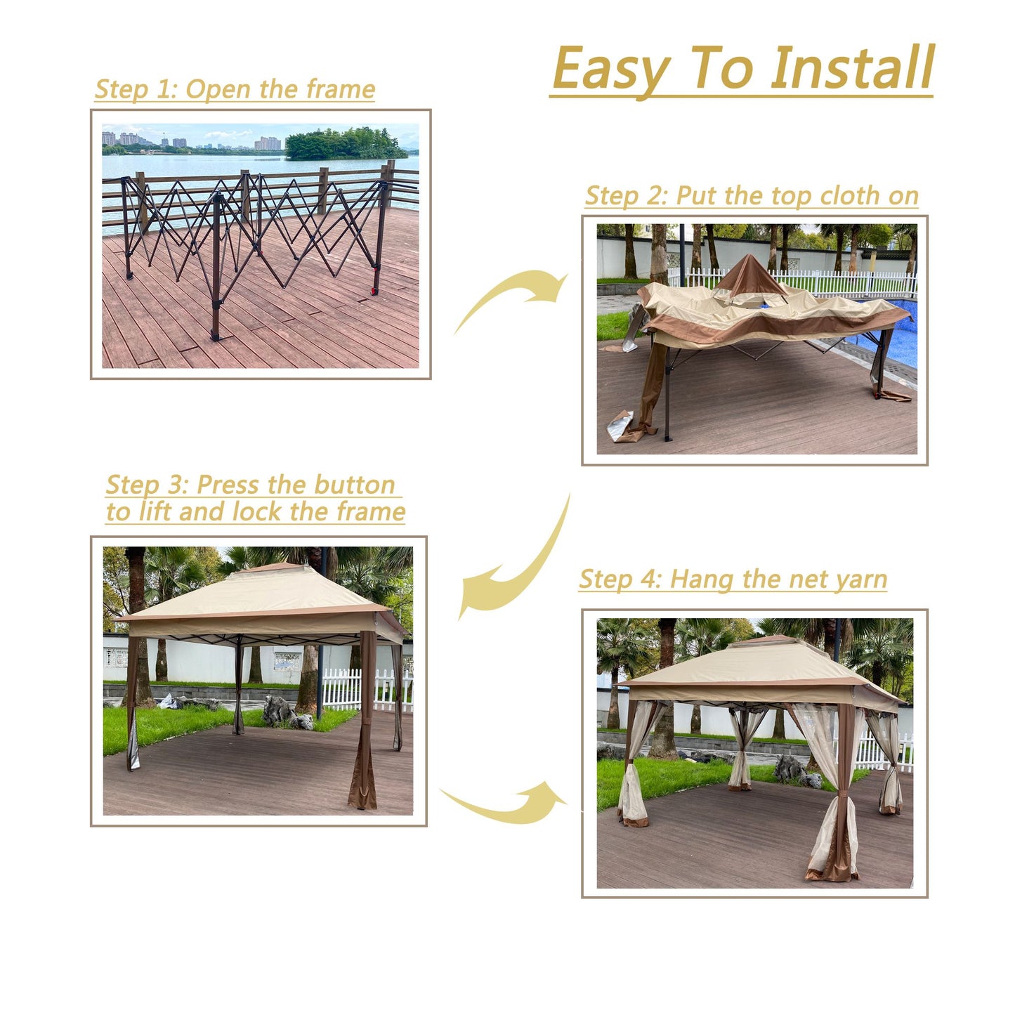 Outdoor 11x 11Ft Pop Up Gazebo Canopy With Removable Zipper Netting,2-Tier Soft Top Event Tent,Suitable For Patio Backyard Garden Camping Area,Coffee - Discount Msrp