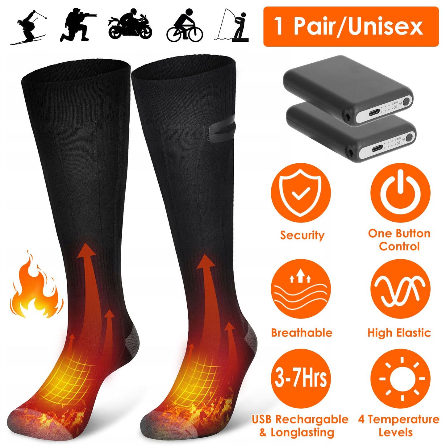 Electric Heated Socks for Men Women Battery Powered Heated Socks Rechargeable Feet Warmer with 4 Temperature Levels Indoor Outdoor Machine Washable - Discount Msrp