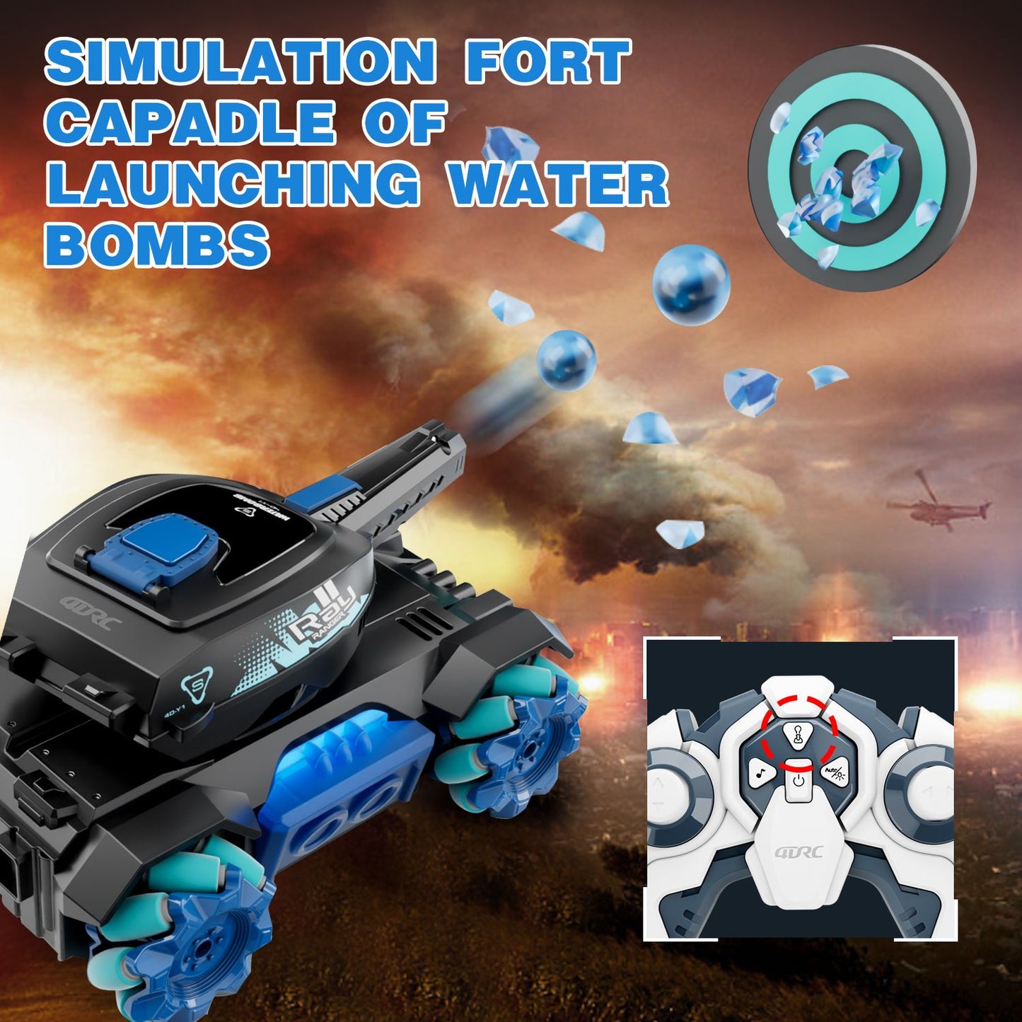 4DRC Y1 RC Crawler Scale Water Bullet Shooting Remote Control Cars,Kids 4WD Battle Stunt Car,All Terrain RC Truck with 360°Rotating,Toy Gift for Boys Girls Kids,Blue - Discount Msrp