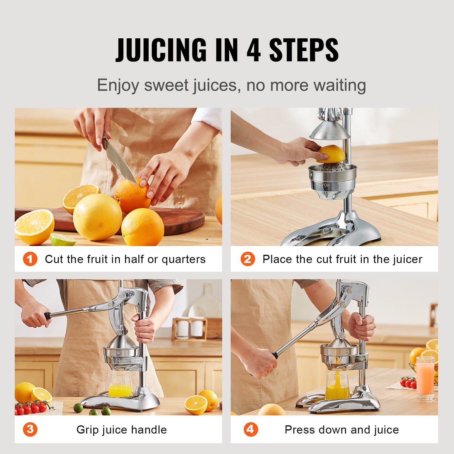 VEVOR Citrus Juice Press, Hand Press Orange Juicer Press, Commercial Grade Manual Citrus Juicer Lemon Squeezer, Easy-to-Clean Fruit Press Juicer for Lemon Pomegranate Orange Juice - Discount Msrp