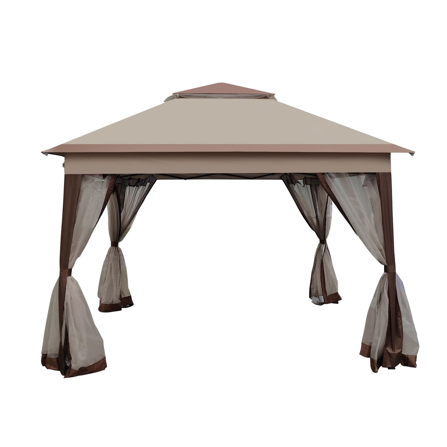 Outdoor 11x 11Ft Pop Up Gazebo Canopy With Removable Zipper Netting,2-Tier Soft Top Event Tent,Suitable For Patio Backyard Garden Camping Area,Coffee - Discount Msrp