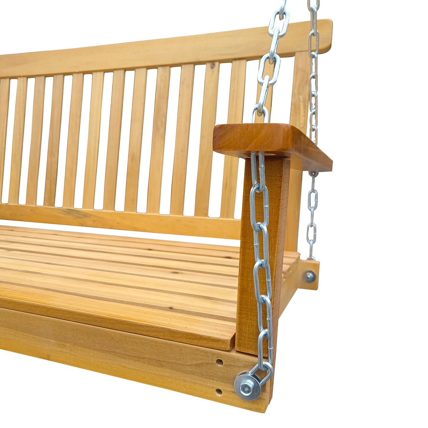 Front Porch Swing with Armrests, Wood Bench Swing with Hanging Chains,for Outdoor Patio ,Garden Yard, porch, backyard, or sunroom,Easy to Assemble,teak - Discount Msrp
