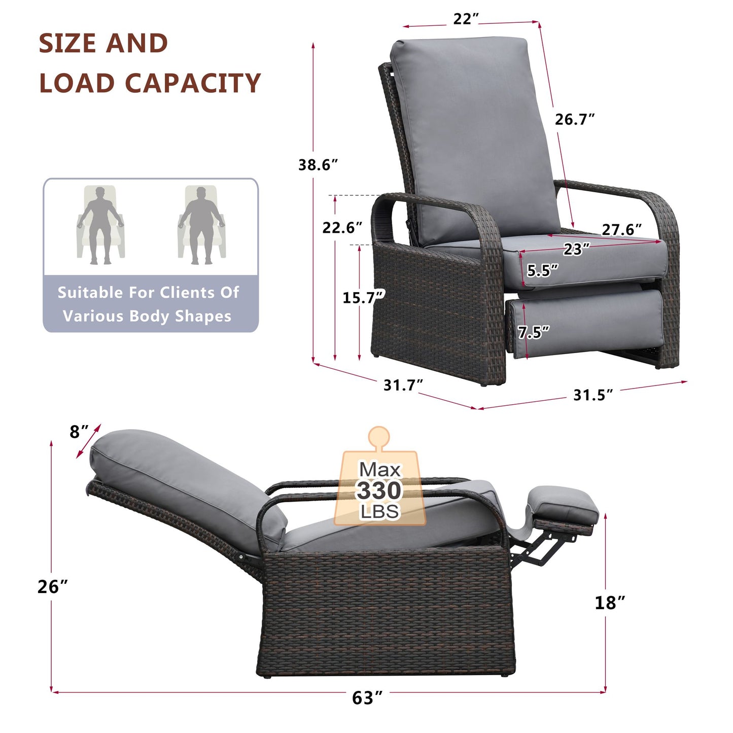 Outdoor Recliner Chair; Automatic Adjustable Wicker Lounge Recliner Chair with 5.12'' Thicken Cushion - Discount Msrp