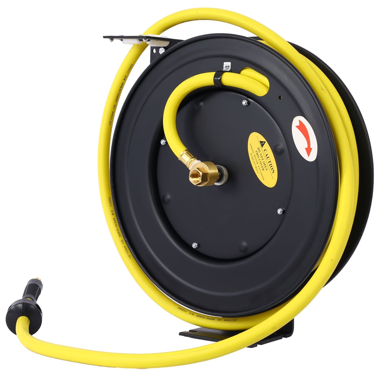 Retractable Air Hose Reel, 1/2" Inch x 50' Ft Auto Rewind Hose-Reel, Heavy Duty Steel Air Hose Reel, Industrial Grade Rubber Hose - Discount Msrp