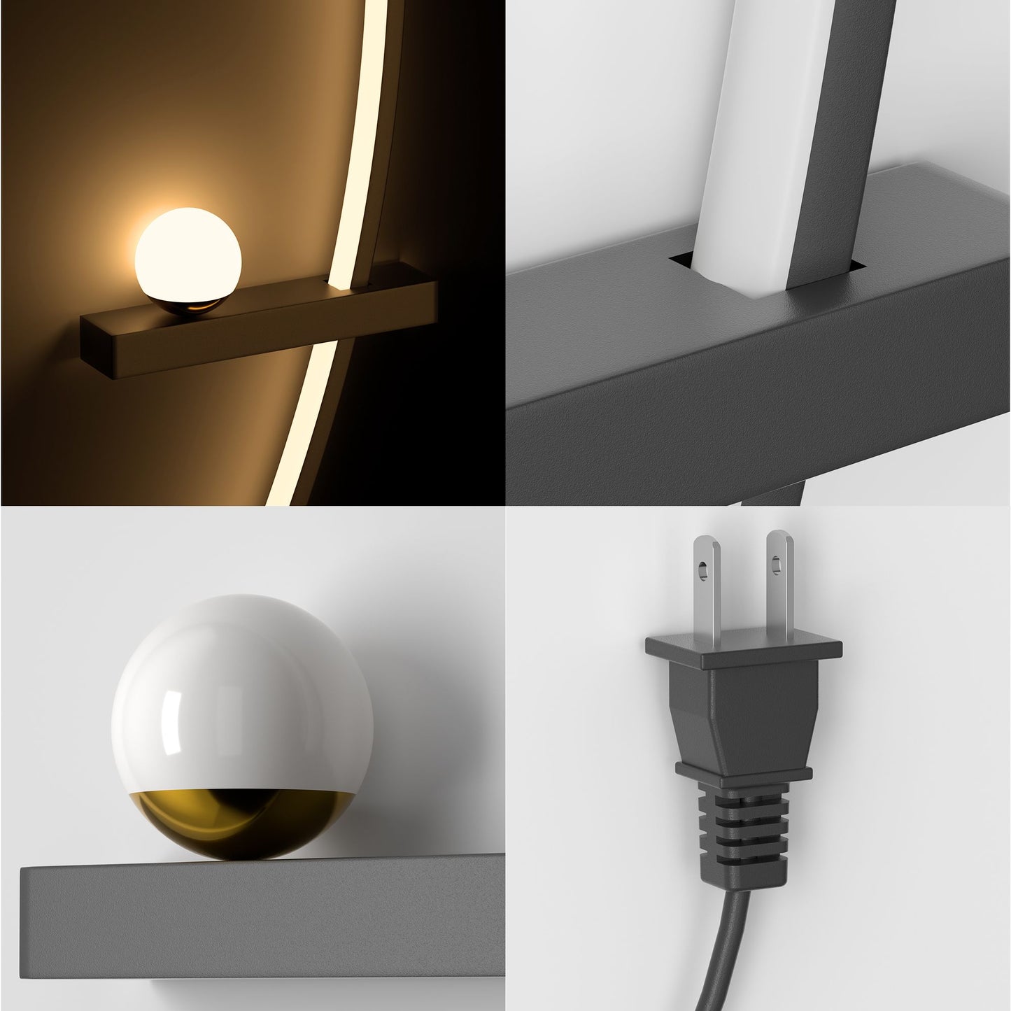 2-Pack Modern Orb Arc Wall Lamp, Plug in Wall Sconces for Living Room Bedside - Discount Msrp