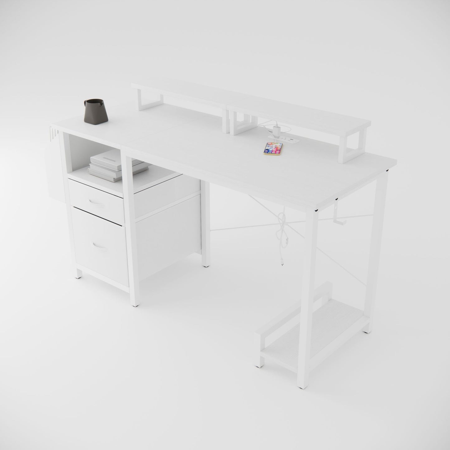 47"office desk with power outlet,2 Monitor Stands,2 drawers,Side Pocket,Easy to Assemble,Frame stability Reversible,use for home desk, computer desk, game table,White - Discount Msrp