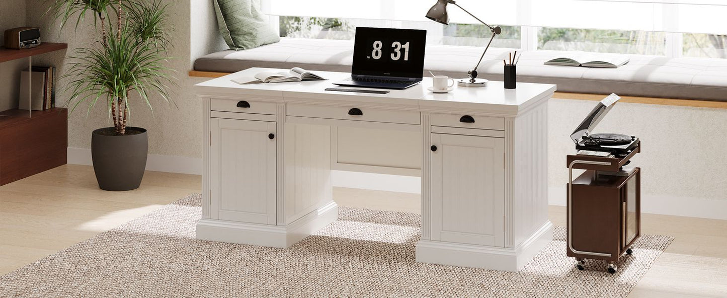 67''Modern Executive Desk,Computer Desk with 2 Storage Cabinet and 3 Drawers, Rectangle Home Office Desk with back ,Reading Desk,Writing Table,Workstation for Home Office,Living Room,study,White - Discount Msrp