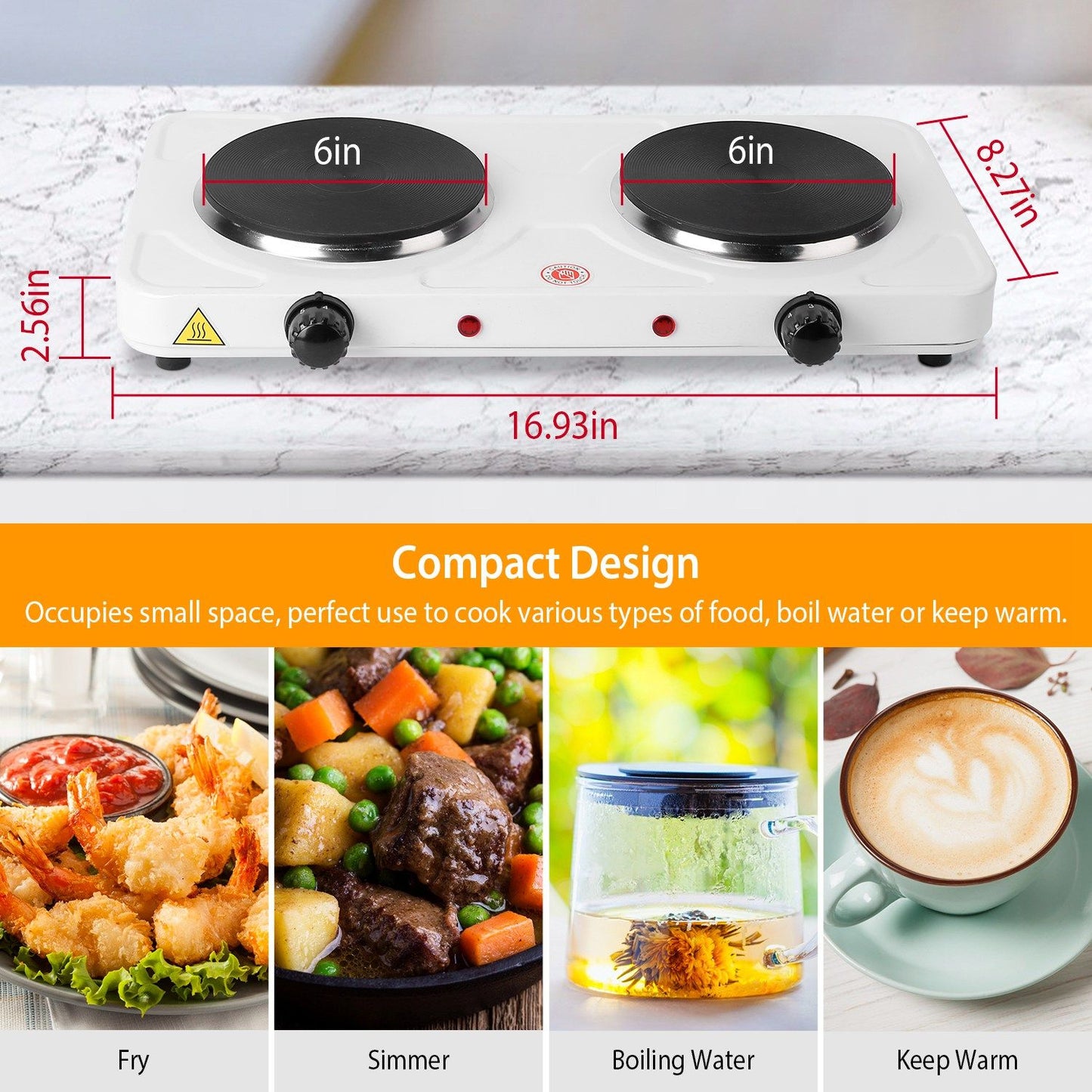 2000W Double Electric Burner Portable Dual Counter Stove Countertop Hot Plate Kitchen Cooker Stove with 5 Gear Temperature Control - Discount Msrp