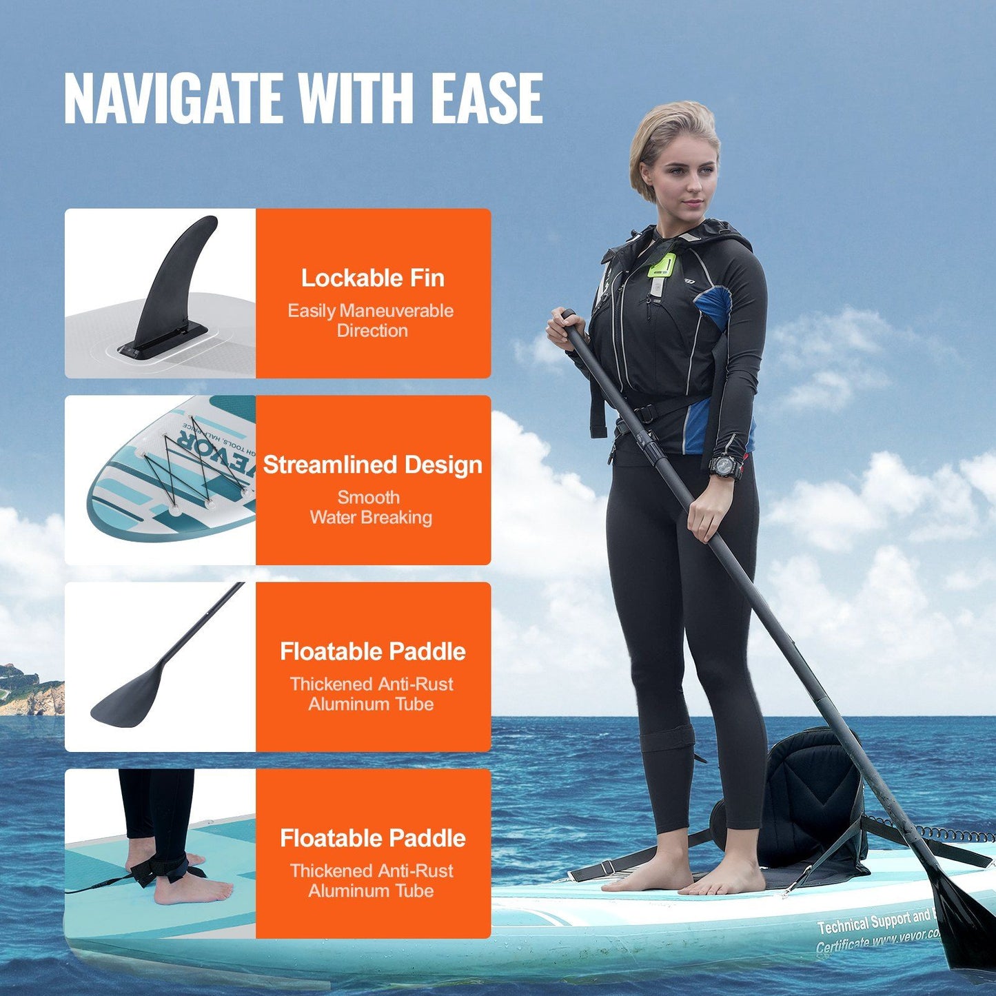 VEVOR Inflatable Stand Up Paddle Board, 10' x 33" x 6" Wide SUP Paddleboard with Removable Kayak Seat, Board Accessories, Pump, Paddle, Fin, Backpack, Ankle Leash, and Repair Kit, for Youth & Adults - Discount Msrp