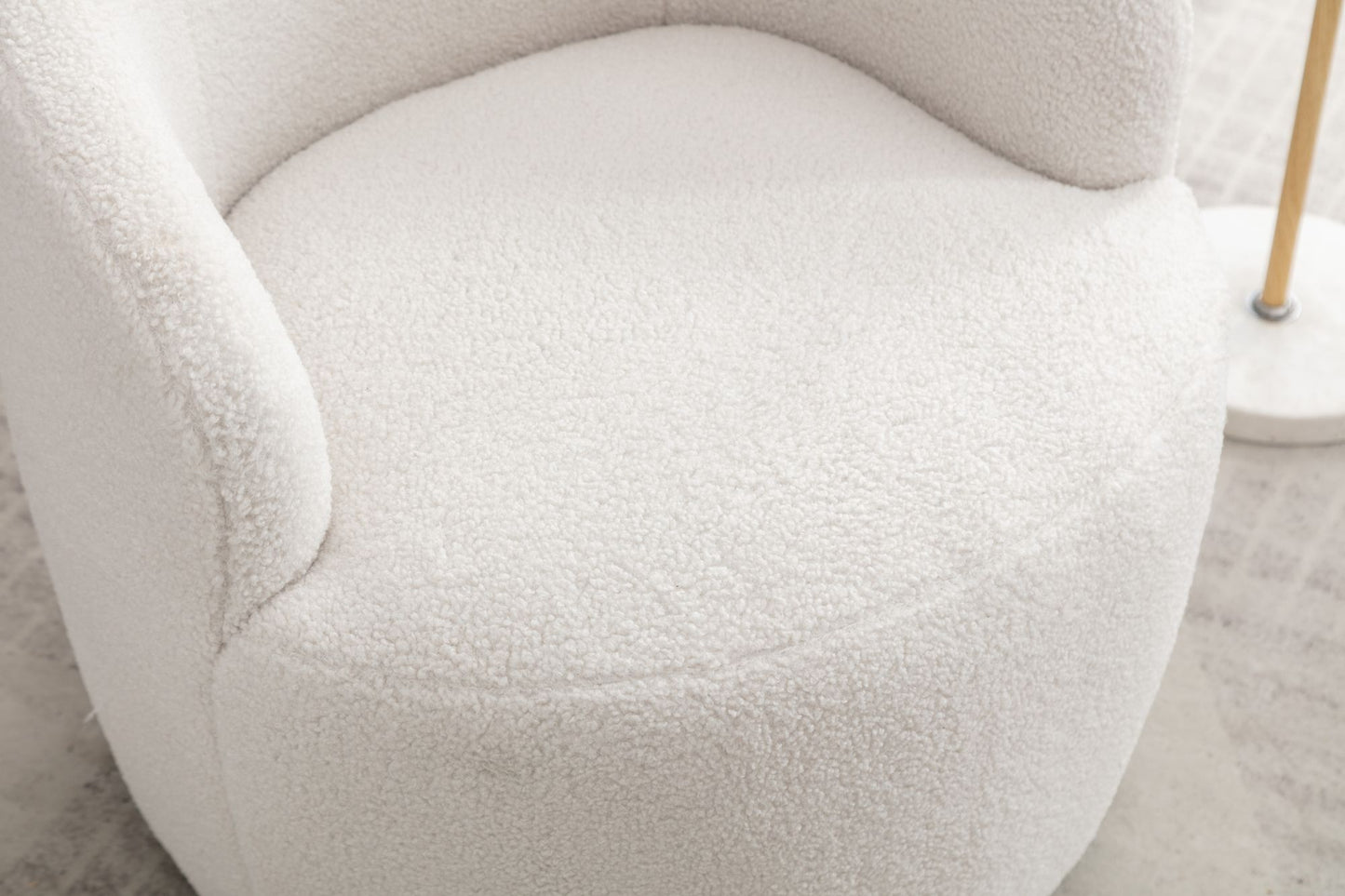 Teddy Fabric Swivel Accent Armchair Barrel Chair With Black Powder Coating Metal Ring,Ivory White - Discount Msrp