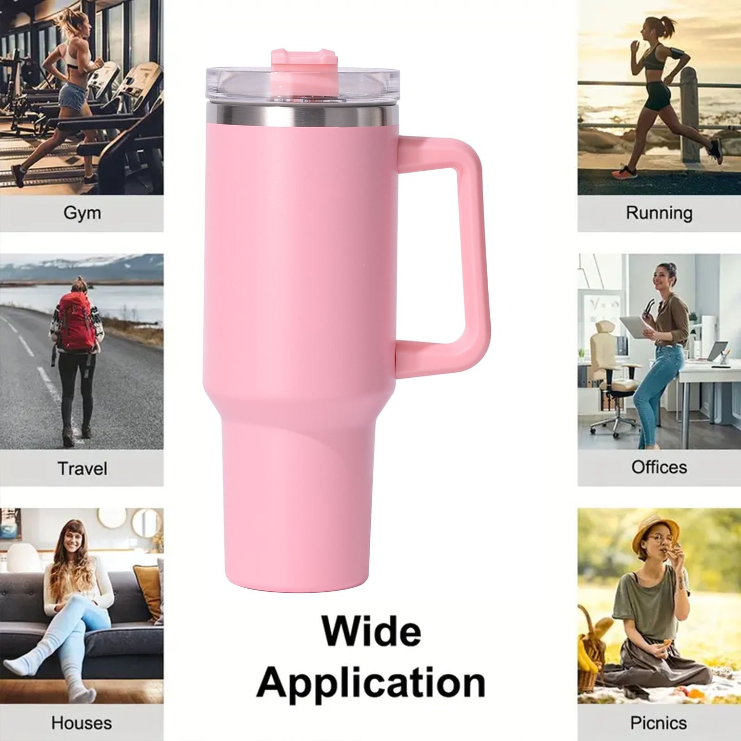 40oz large capacity tumbler, With Handle And Straw Lid, Insulated Reusable Stainless Steel Water Bottles Travel Mug Coffee Cup car cup water cup For Men Women Outdoor Camping Driving, gift - Discount Msrp