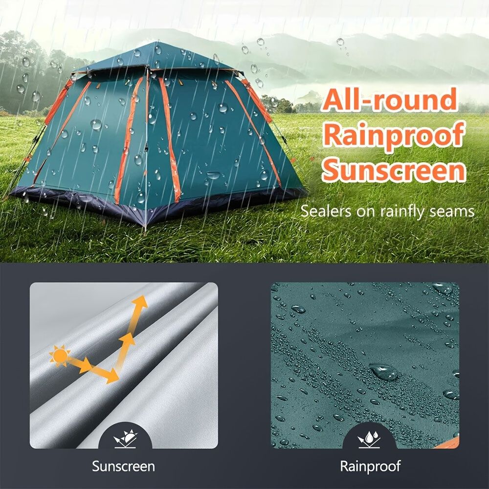 Muti-Person Outdoor Automatic Quick Opening Camping Tent with Mesh Windows. Made of Oxford Fabric, Comes with Portable Bag & Moisture - Proof Mat. Ideal for Family Camping, Fishing, Hunting - Discount Msrp