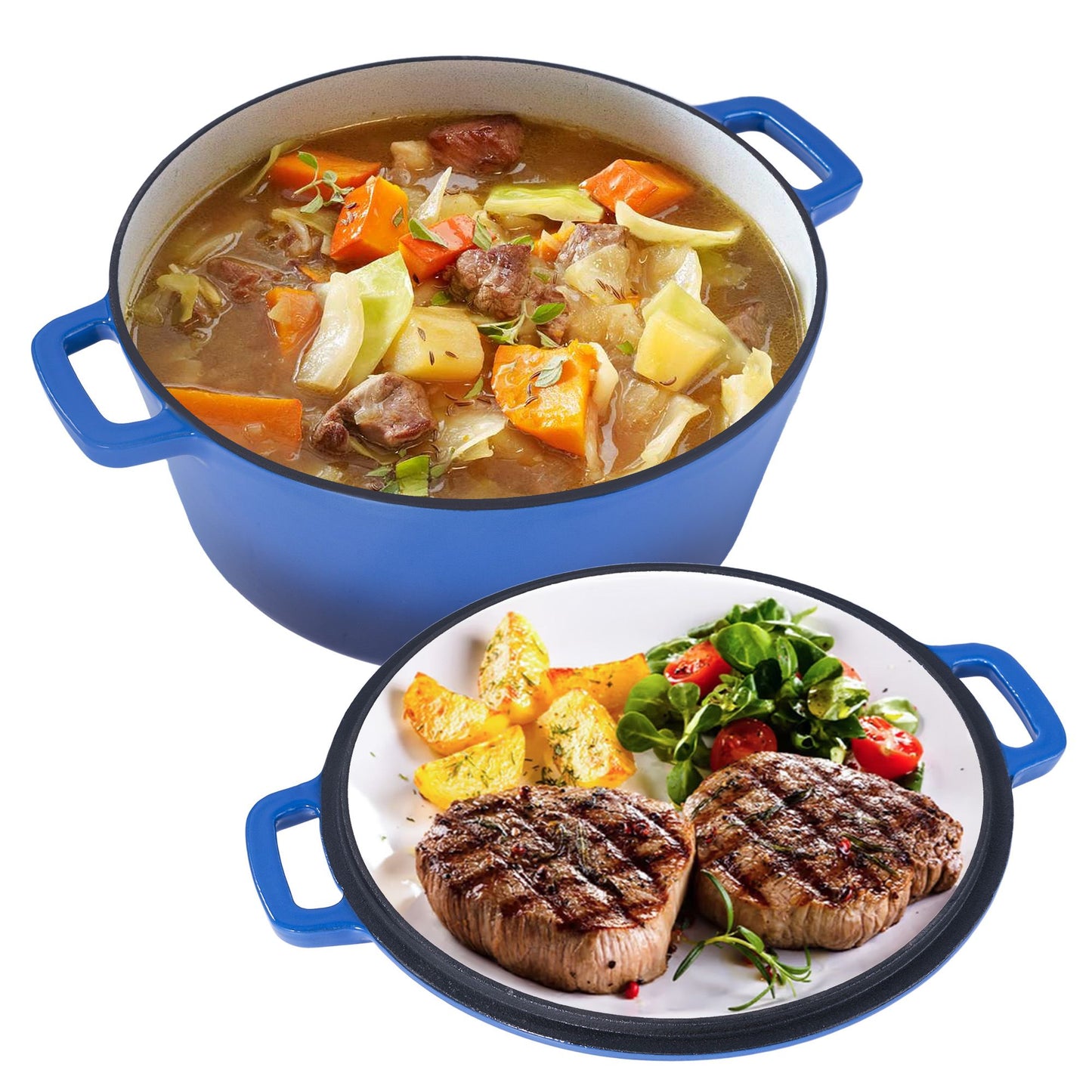 Enameled Cast Iron Dutch Oven with Serving Lid + ENCLOSED THERMAL CIRCLE Design - Discount Msrp