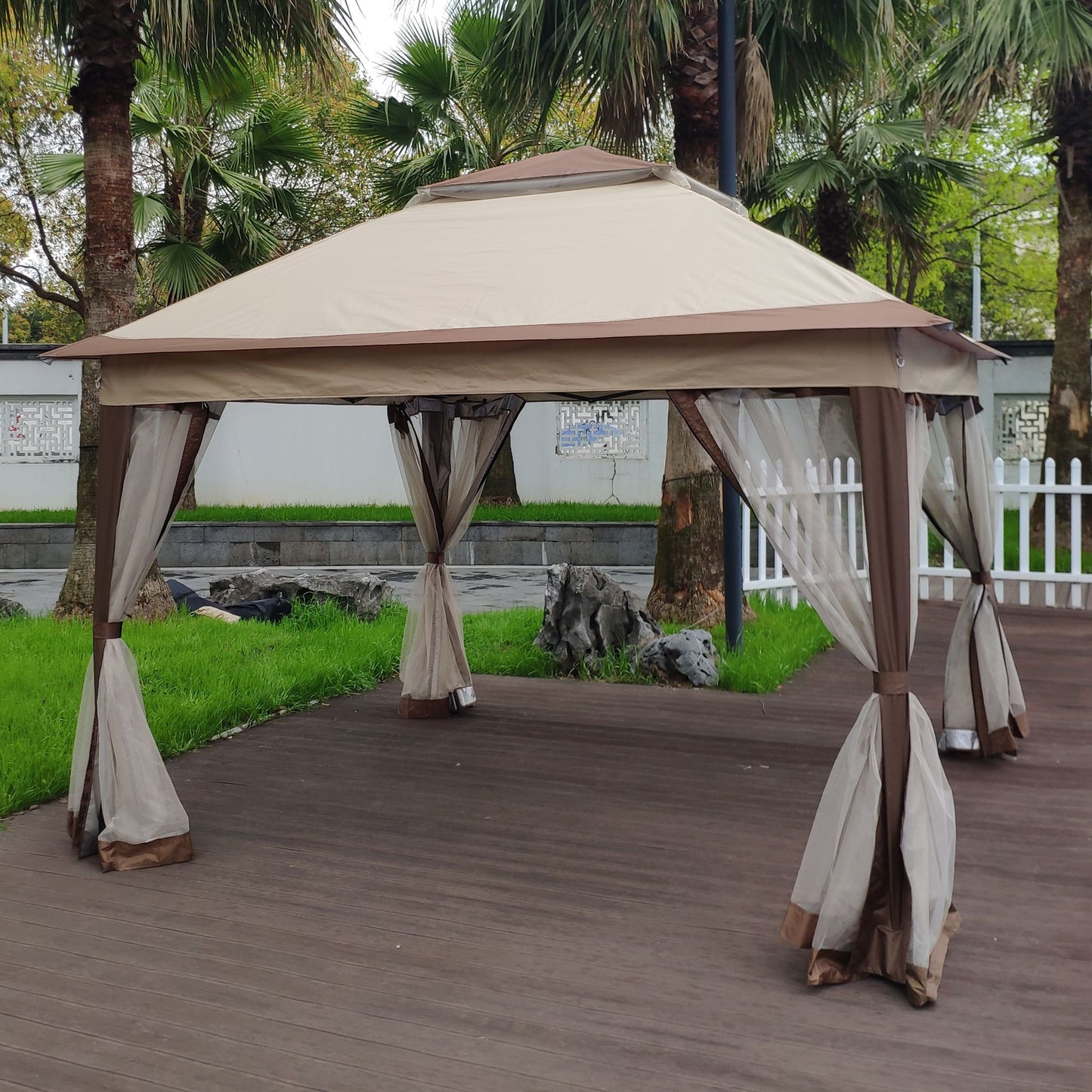 Outdoor 11x 11Ft Pop Up Gazebo Canopy With Removable Zipper Netting,2-Tier Soft Top Event Tent,Suitable For Patio Backyard Garden Camping Area,Coffee - Discount Msrp