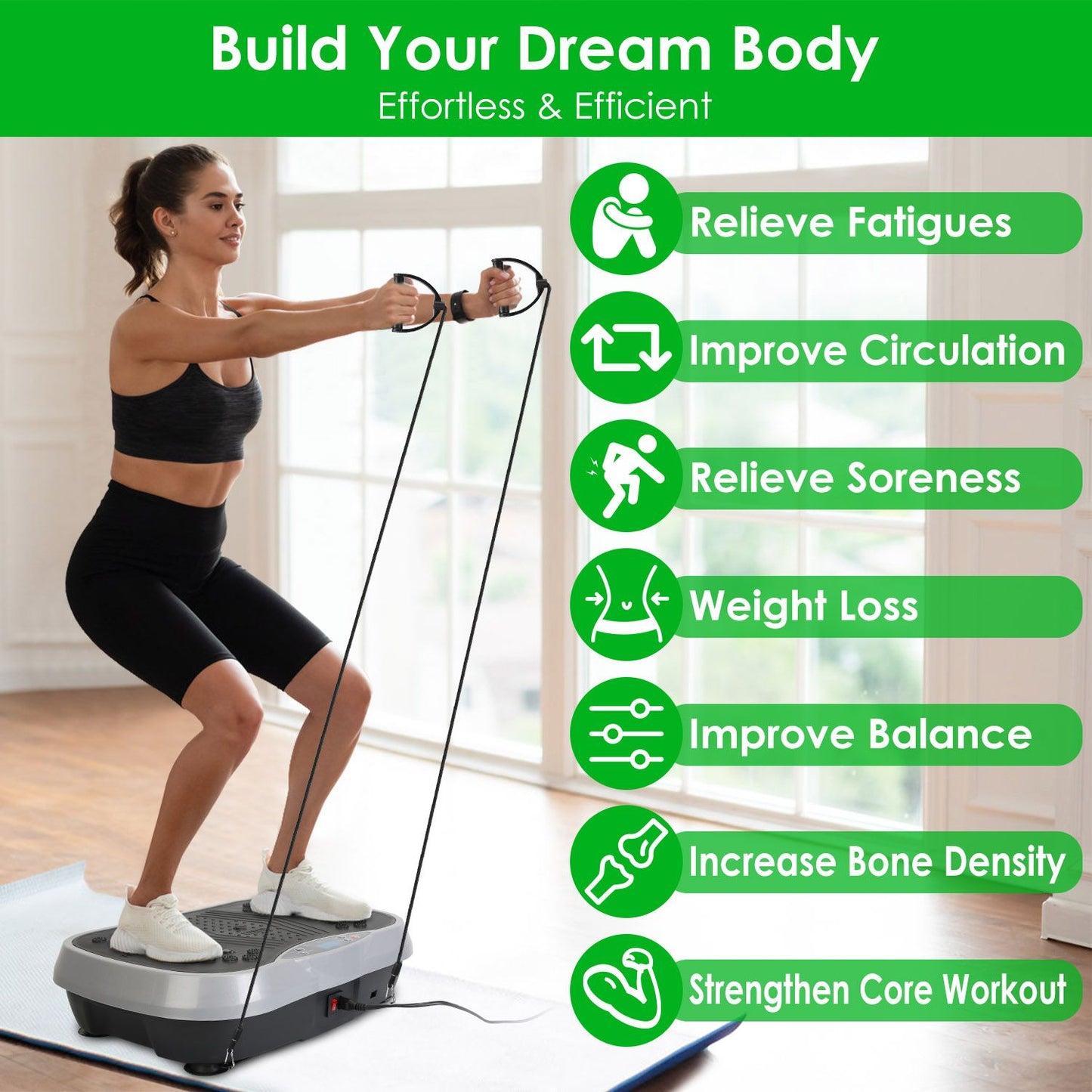 Vibration Exercise Machine With Resistant Bands Remote Control Whole Body Vibration Platform Workout Equipment Home Fitness Training Equipment For Weight Loss Fat Burner - Discount Msrp