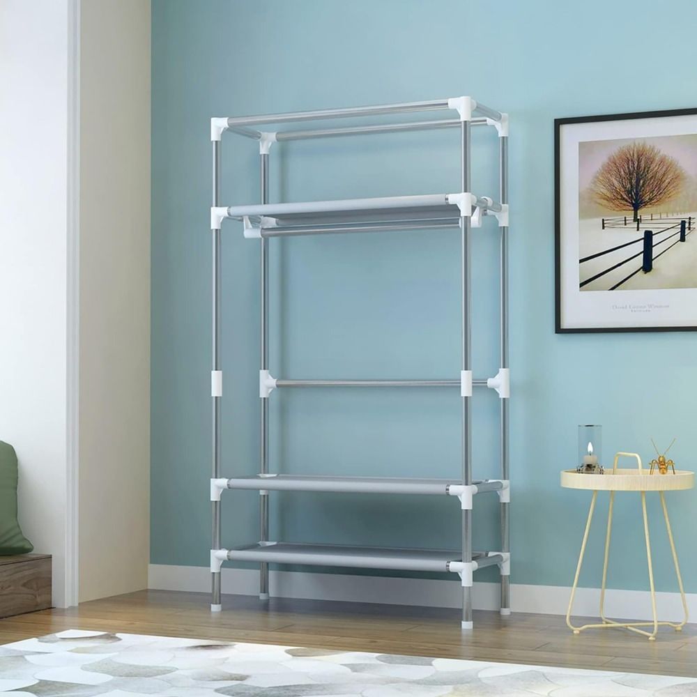 Portable Clothes Closet Rolling Door Wardrobe with Hanging Rack Non-Woven Fabric Storage Organizer with Three Drawer Boxes No-Tool Assembly - 67in*35.4in*17.7in(Gray) - Discount Msrp