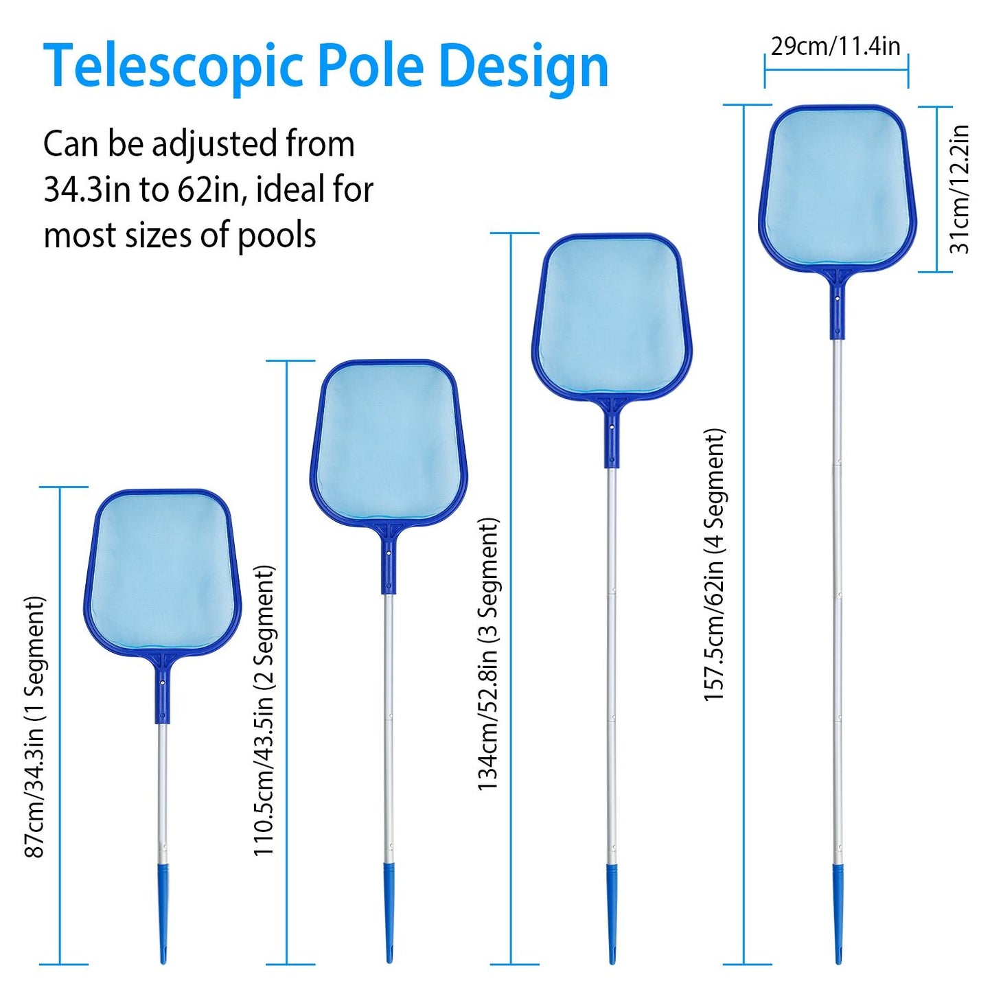 Swimming Pool Telescopic Leaf Net Skimmer Rake with Adjustable Aluminum Pole and Nylon Medium Fine Mesh for Cleaning Swimming Pools, Hot Tubs, Spas and Fountains - Discount Msrp