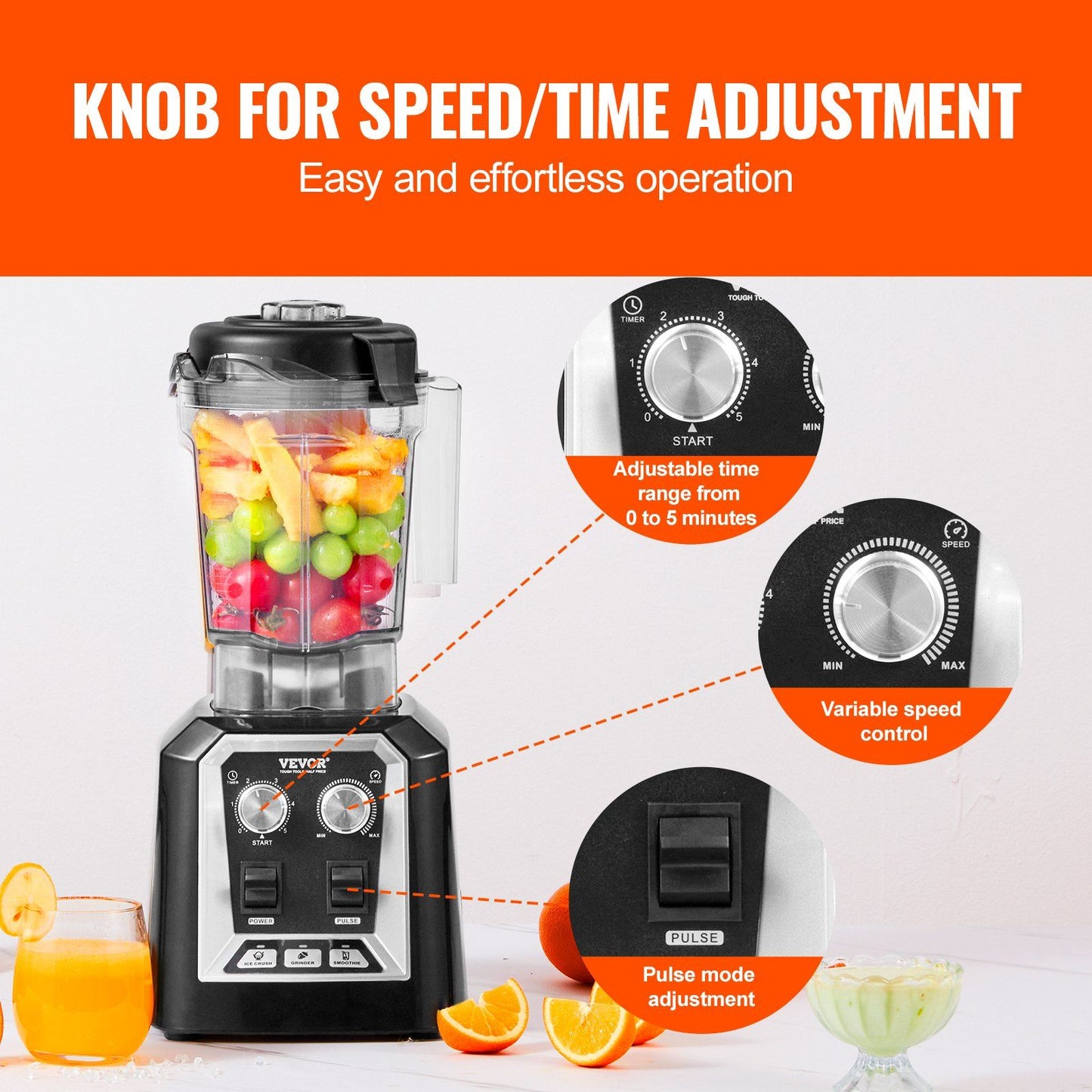 VEVOR Professional Blender, Commercial Countertop Blenders, 68 oz Jar Blender Combo, Stainless Steel 3 Functions Blender, for Frozen Drinks, Shakes, Smoothies, Peree, and Crush Ice, Black - Discount Msrp