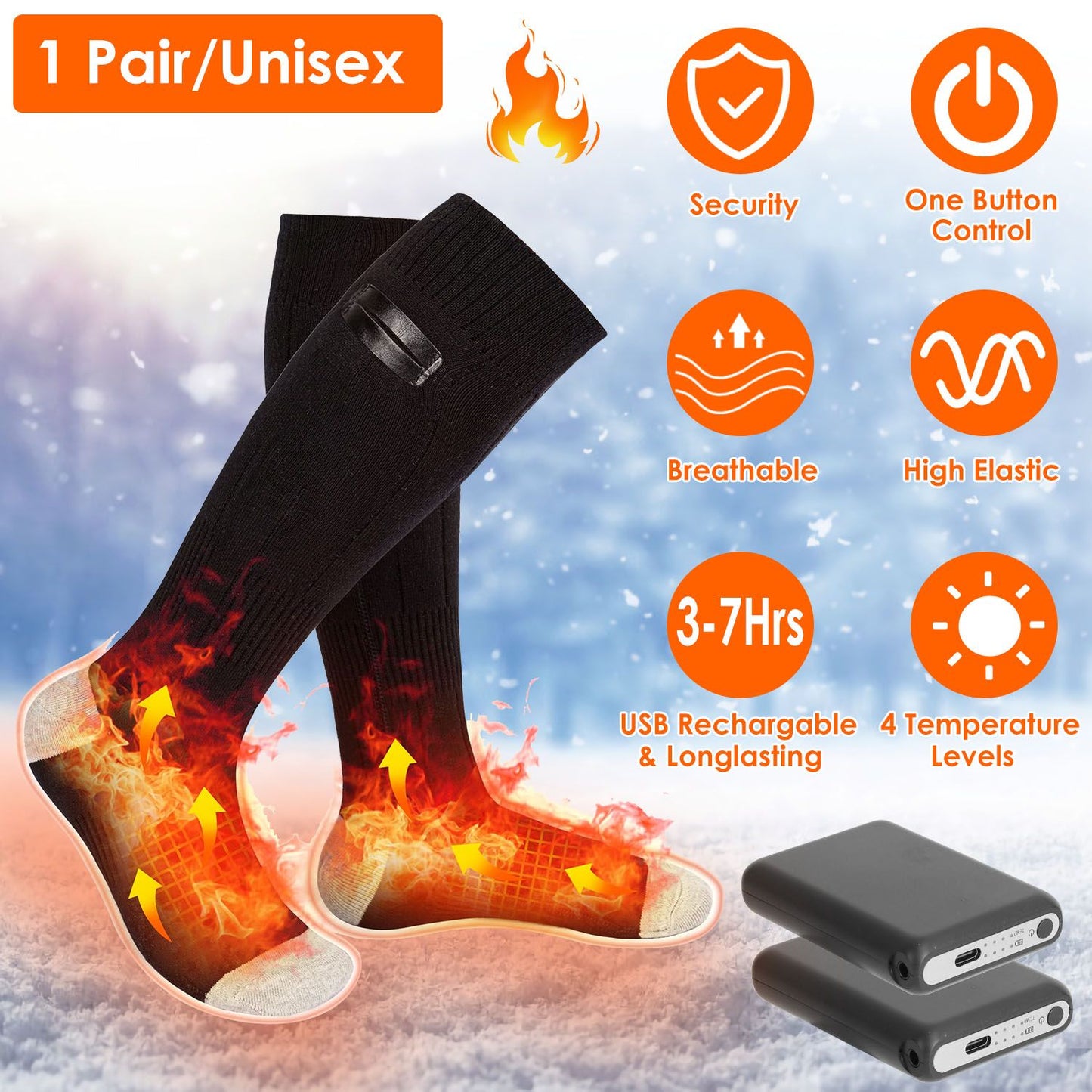Electric Heated Socks for Men Women Battery Powered Heated Socks Rechargeable Feet Warmer with 4 Temperature Levels Indoor Outdoor Machine Washable - Discount Msrp