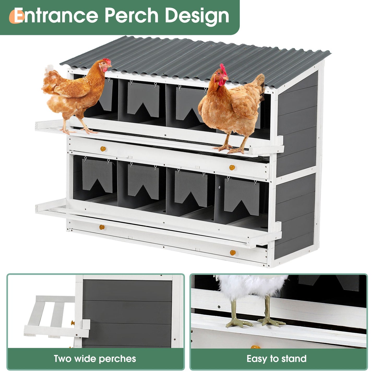 Nesting Boxes for Chickens, Wooden Chicken Nesting Box, 8 Compartments Egg Laying Boxes for Hens, Ducks and Poultry with Rollout Eggs Collection, PVC Roofing and Foldable Perches, 47"Lx26.4"Wx35.4"H - Discount Msrp