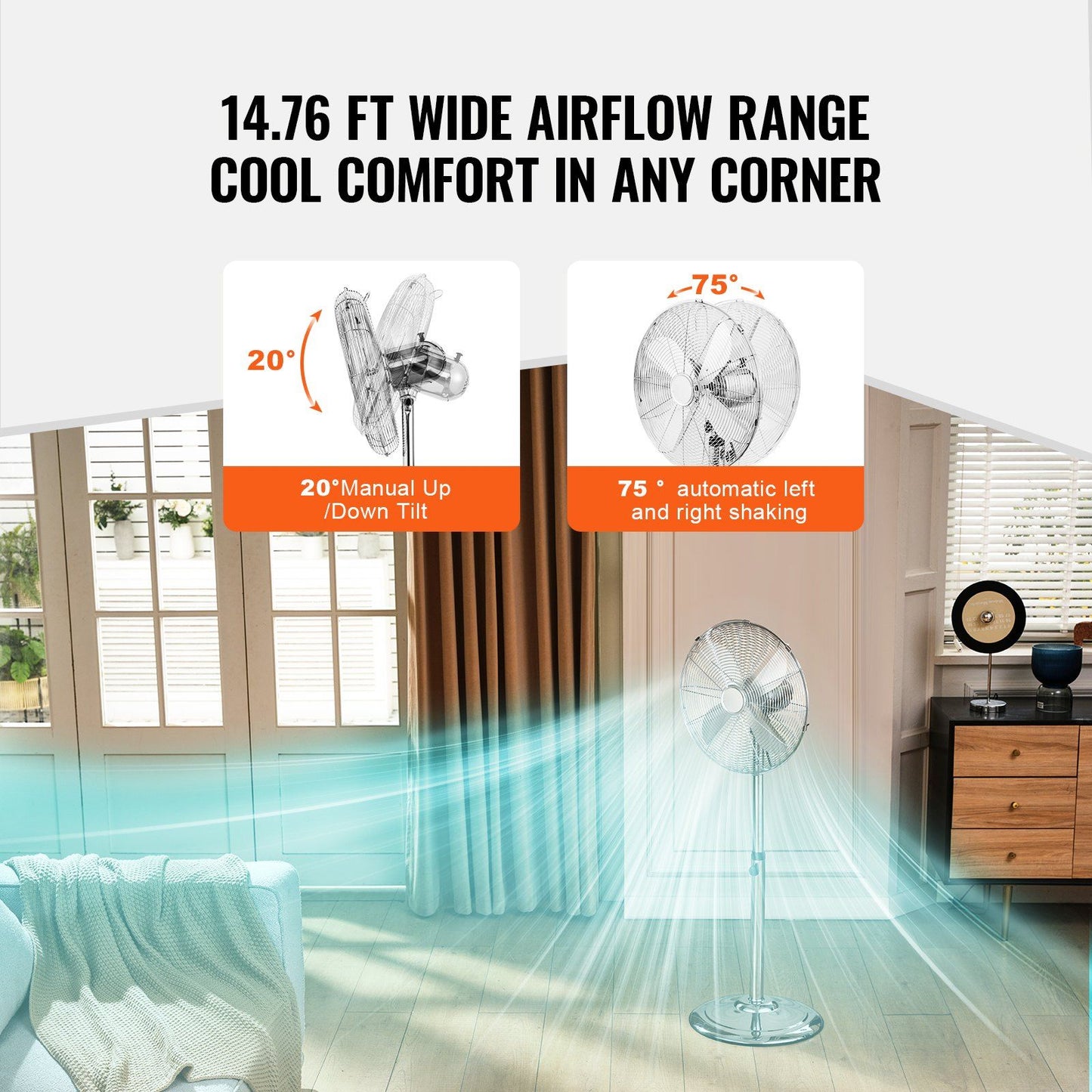 16" Industrial Pedestal Fan 3-Speed Oscillating Fan Height Adjustable Silver - Discount Msrp