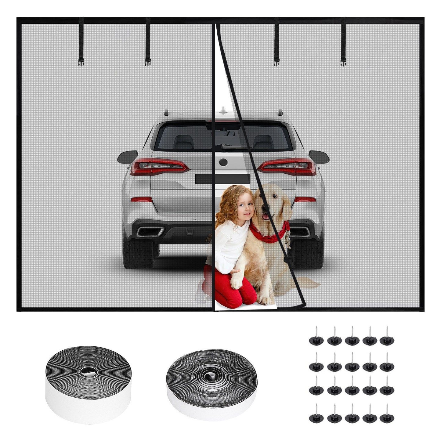 Magnetic Garage Door Screen Single-Car Garage Screen Mesh Fiberglass Garage Net with Magnetic Closure 4 Buckle Straps for One Cars - Discount Msrp