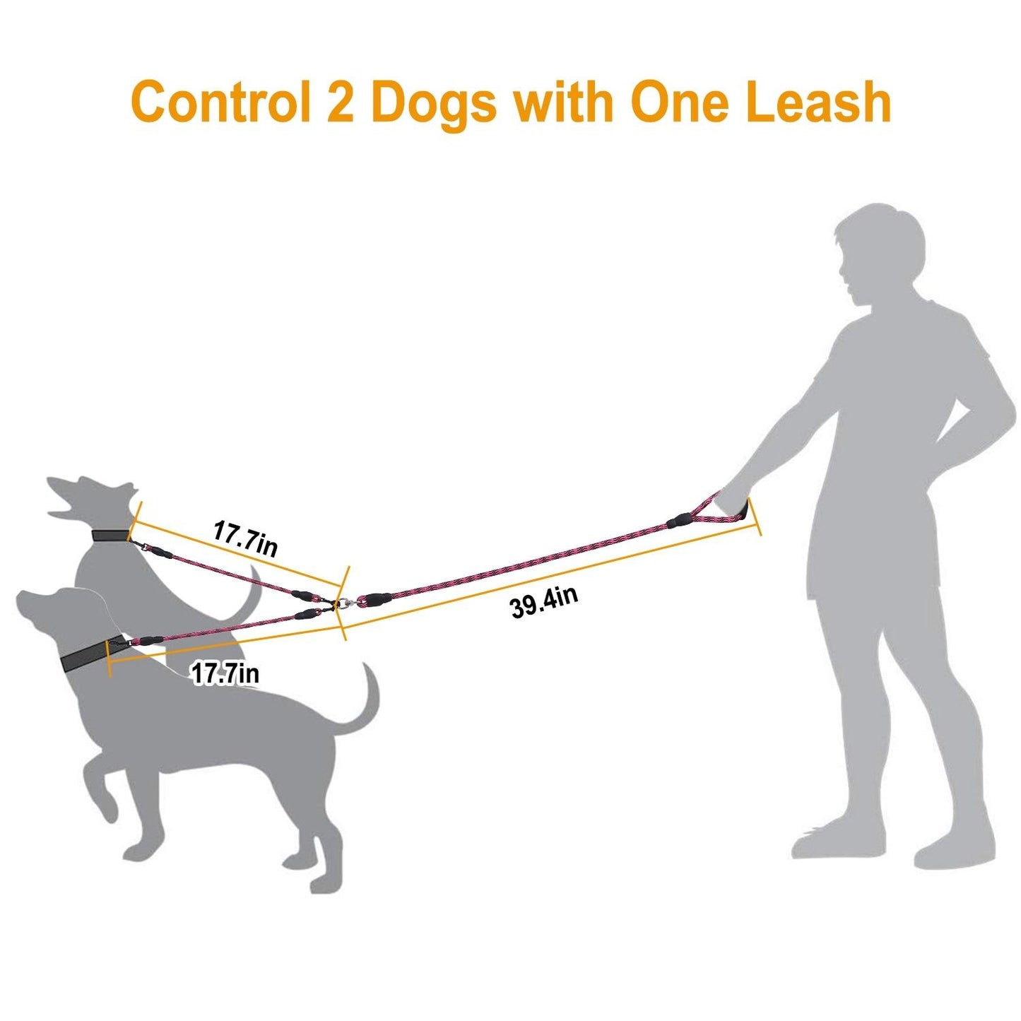 Double Dogs Leash No-Tangle Dogs Lead Reflective Dogs Walking Leash w/ Swivel Coupler Padded Handle - Discount Msrp