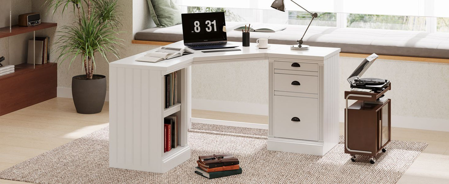 57.68" Modern L Shaped Executive Desk with 2 Storage Cabinets and 3 Drawers,Corner Writing Desk,Office Desk Furniture,Computer Desks with Depth Workstation for Home Office,Living room,White - Discount Msrp