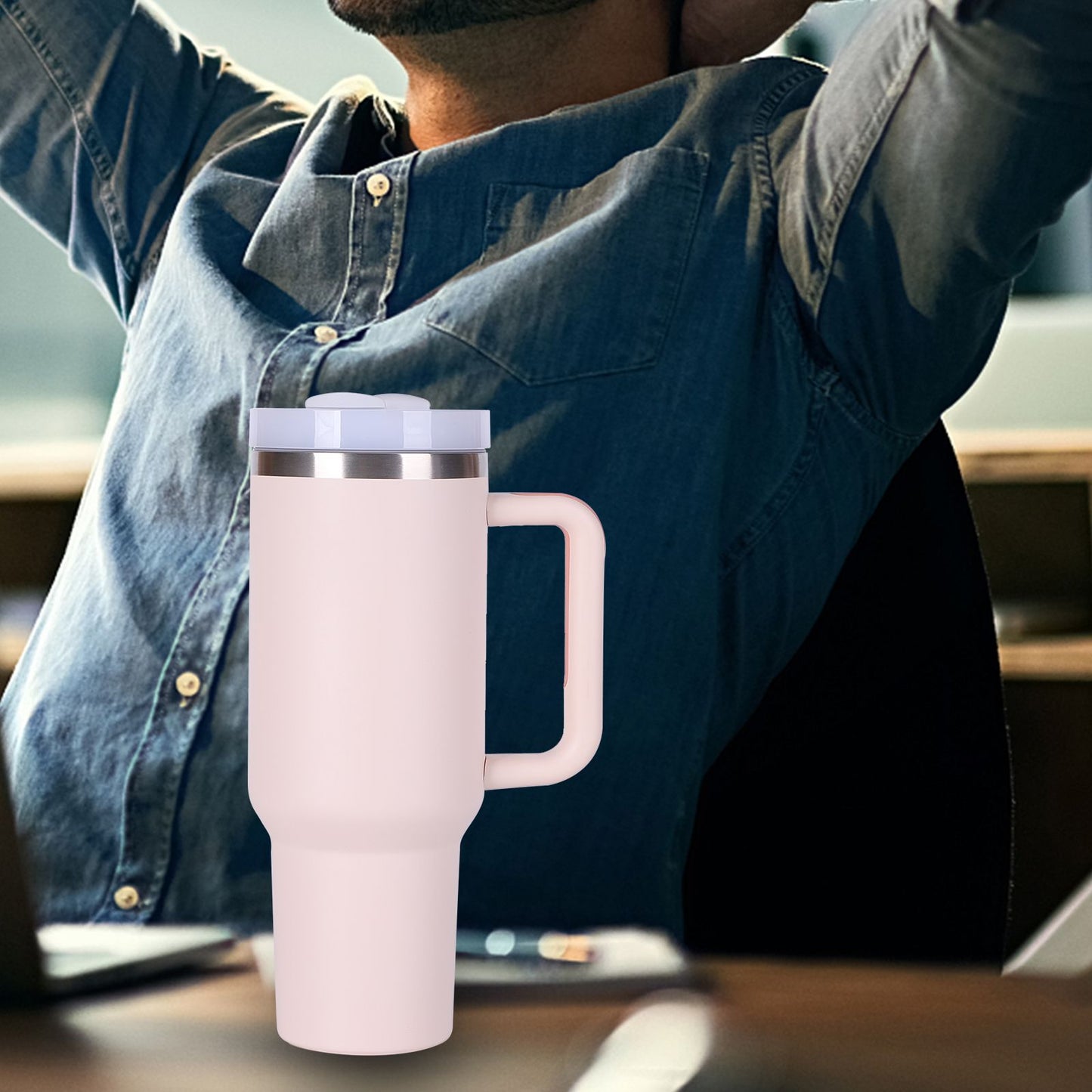 40oz V2 large capacity tumbler, With Handle And Straw Lid, Insulated Reusable Stainless Steel Water Bottles Travel Mug Coffee Cup car cup water cup For Men Women Outdoor Camping Driving, gift - Discount Msrp