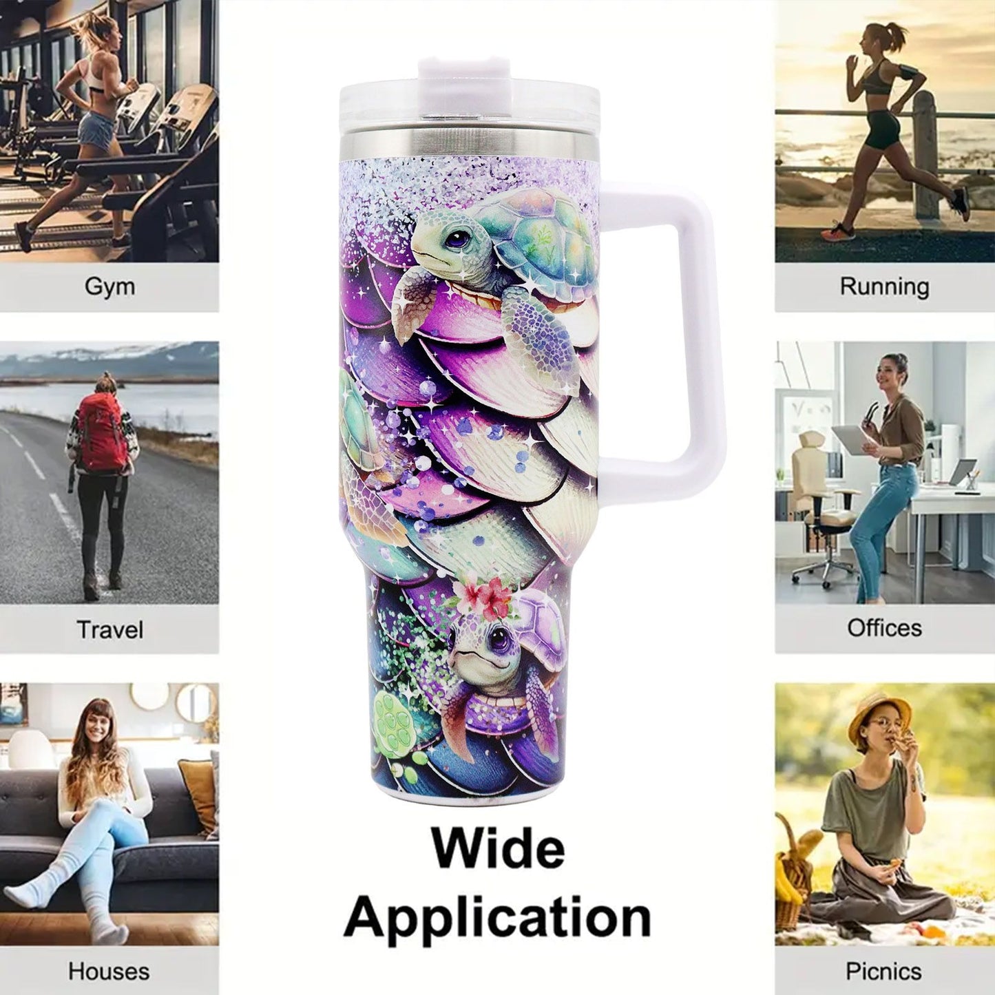 1pc 40oz Water Bottles,5D Little Turtle Series Tumbler,Large Capacity Stainless Steel Tumbler Insulation Cup With Lid And Straw For Women,Camping,Driving,skiing,Thermocoolers.Best Gift - Discount Msrp