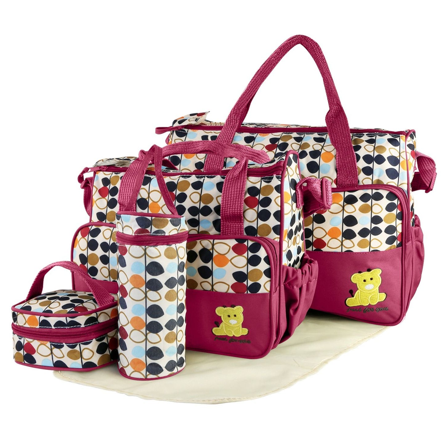 5PCS Baby Nappy Diaper Bags Set Mummy Diaper Shoulder Bags w/ Nappy Changing Pad Insulated Pockets Travel Tote Bags - Discount Msrp