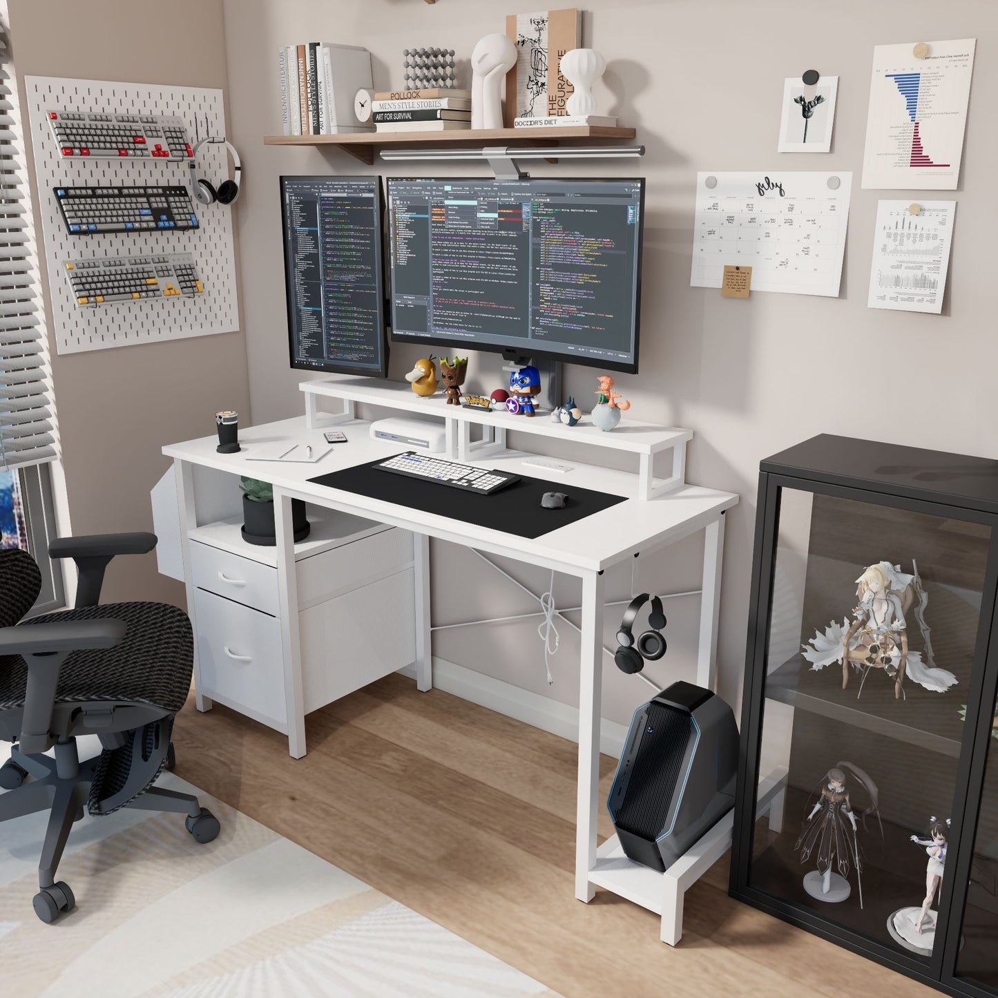 47"office desk with power outlet,2 Monitor Stands,2 drawers,Side Pocket,Easy to Assemble,Frame stability Reversible,use for home desk, computer desk, game table,White - Discount Msrp